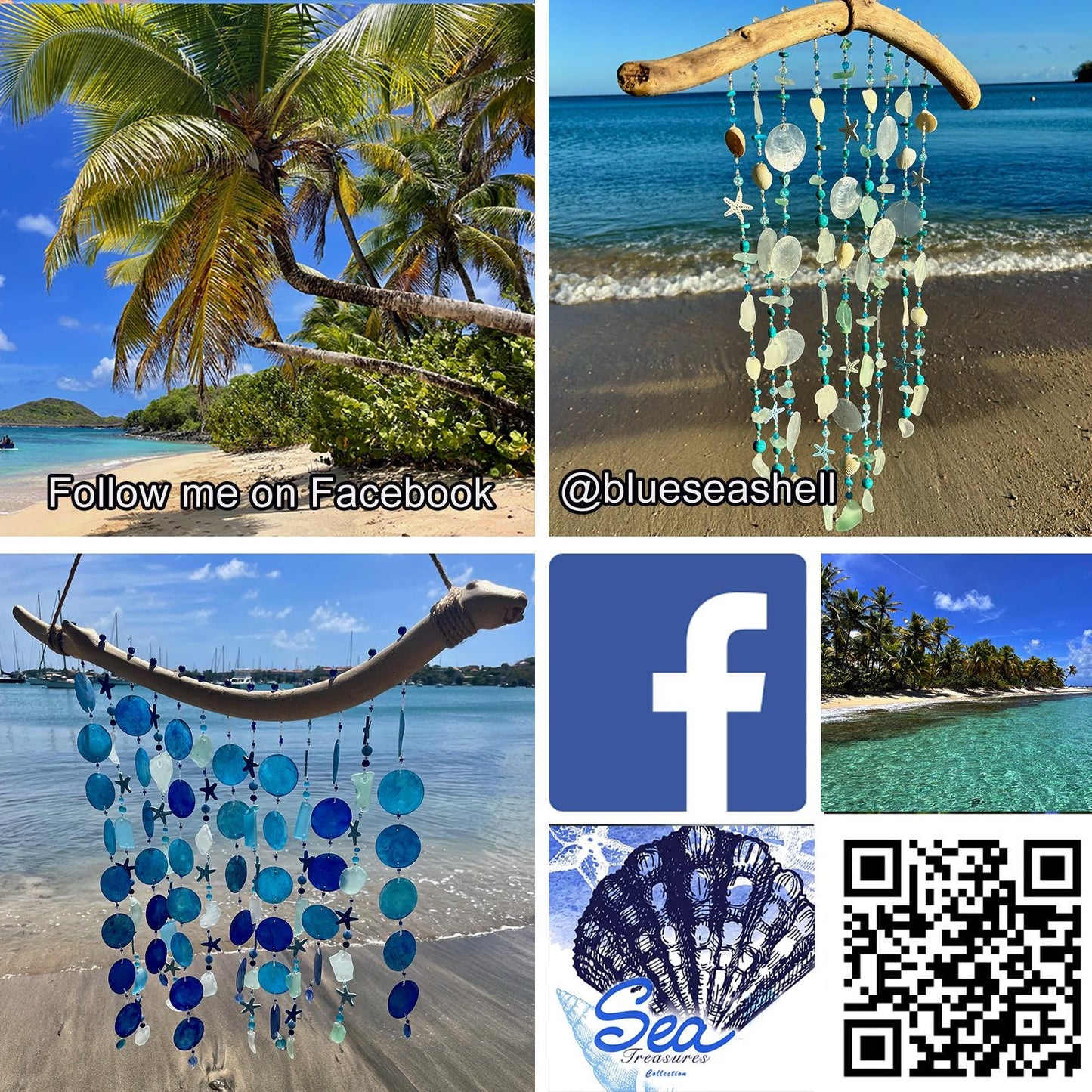 Bottle Sea Glass and Shell Wind Chimes & Sun Catcher, Caribbean Tropical Decor