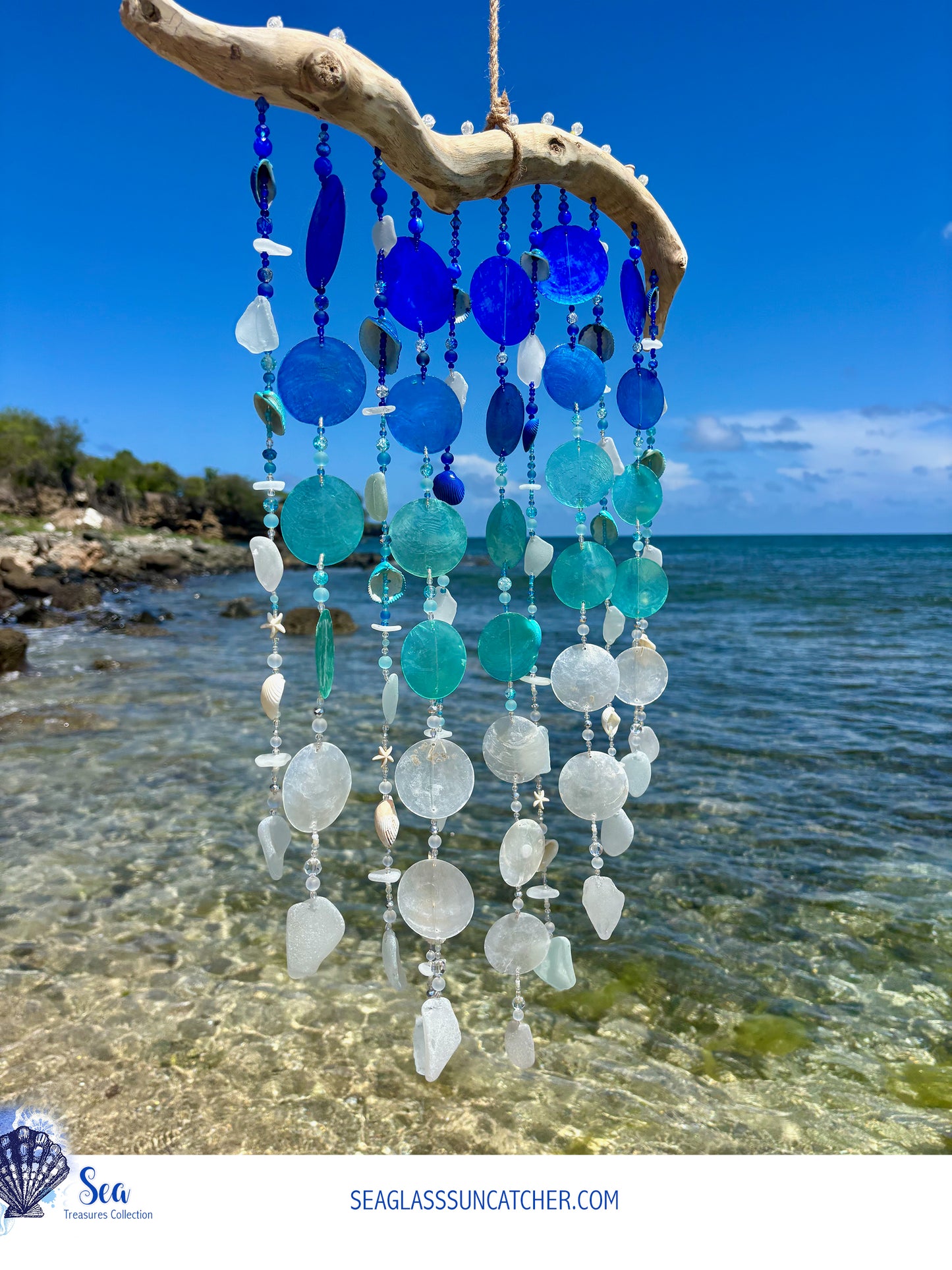 Colors of the Sea - Wind Chime with sea glass & shells