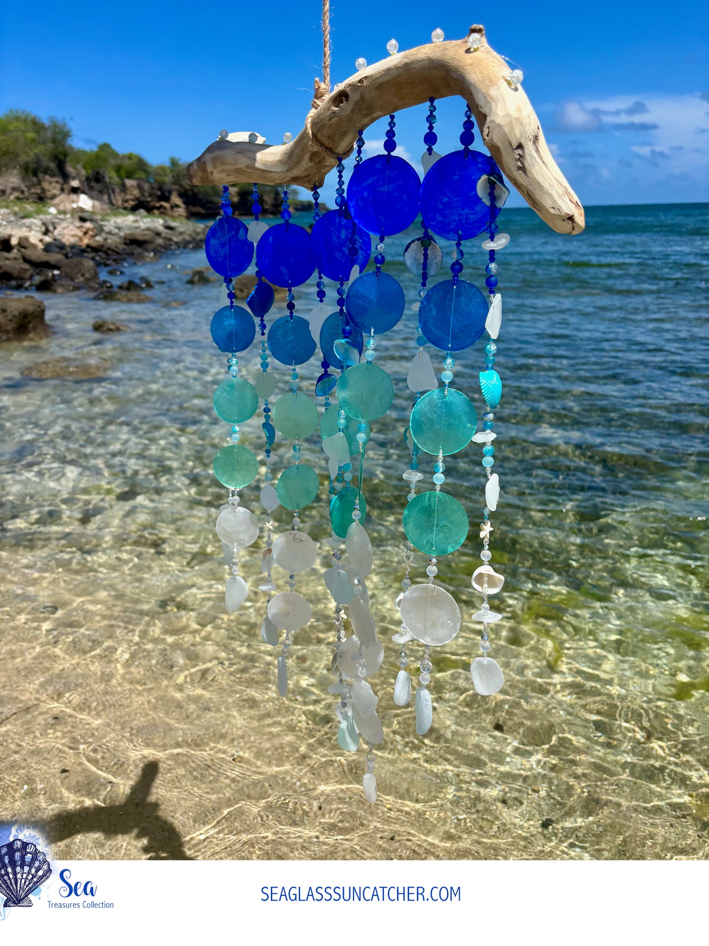 Colors of the Sea - Wind Chime with sea glass & shells