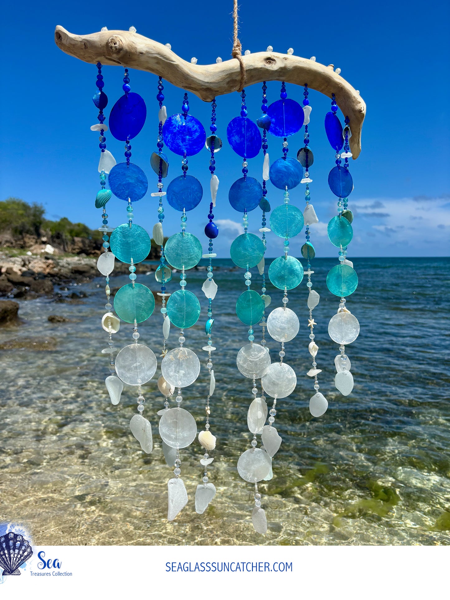 Colors of the Sea - Wind Chime with sea glass & shells