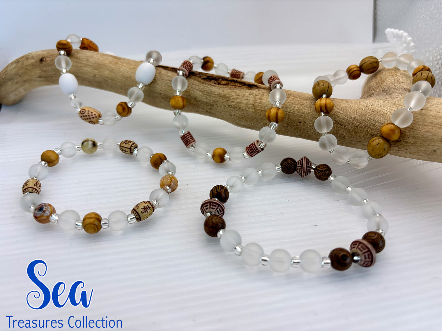Boho style Bracelets, Wood & Glass Beads