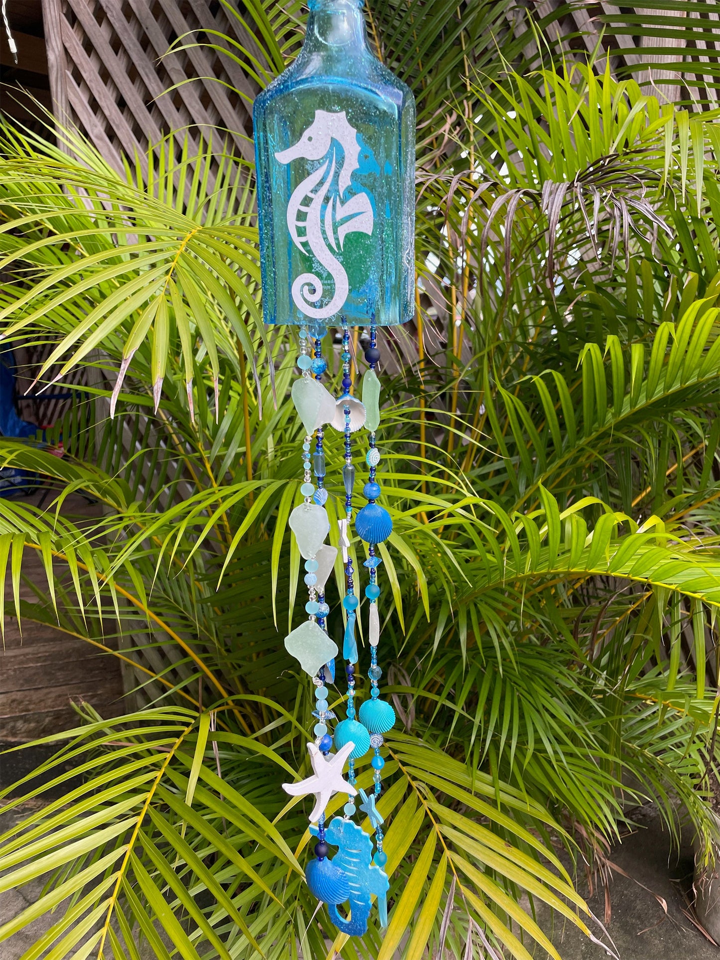 Bottle Wind Chimes, Starfish, Seahorse or Turtle Sun Catcher, Caribbean Tropical Decor