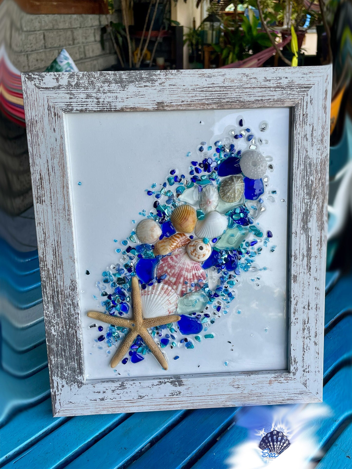 Coastal sea glass framed art