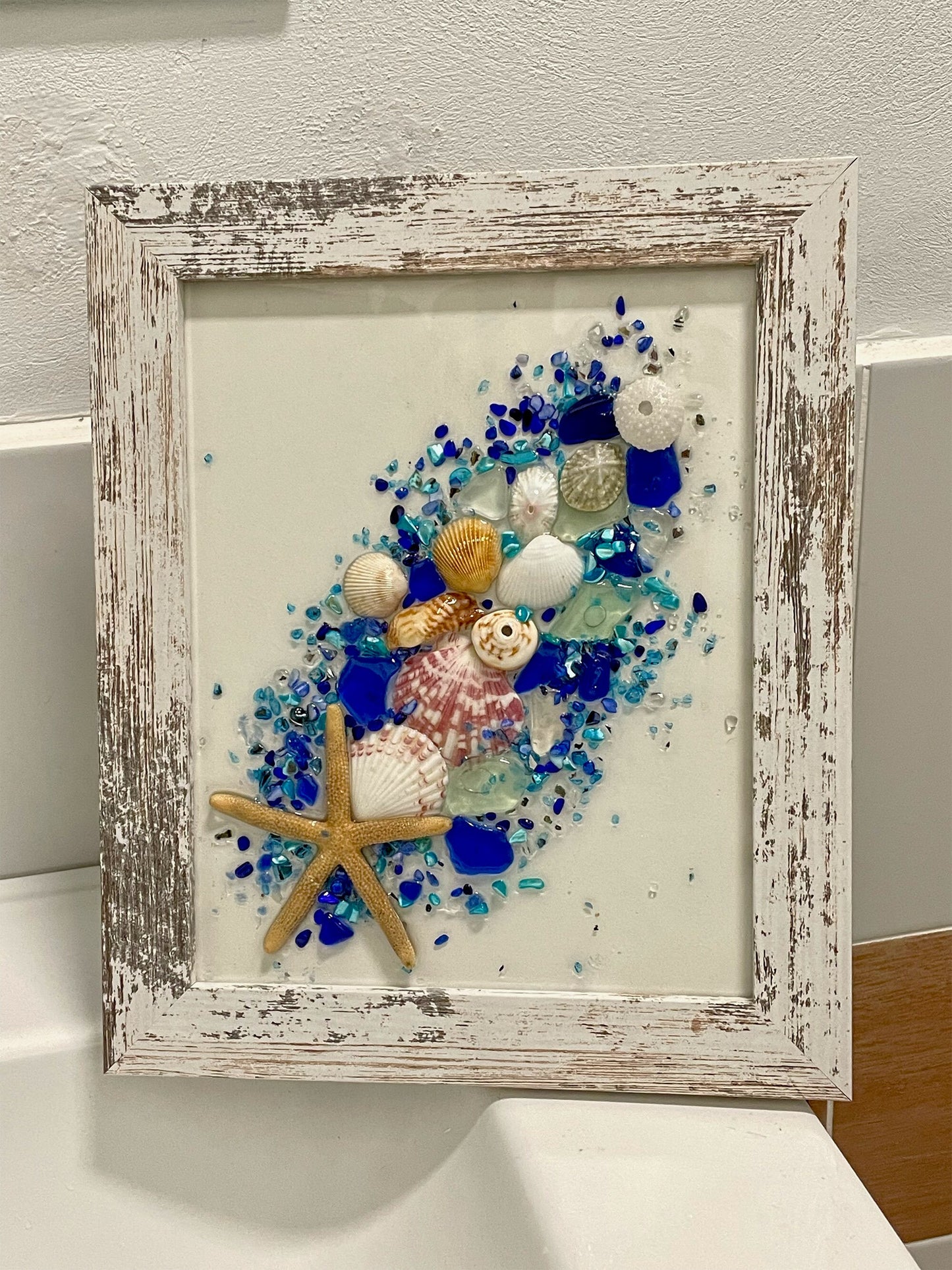 Sea Glass Art, Bathroom art, beach house, beach glass, coastal decor, beach gift