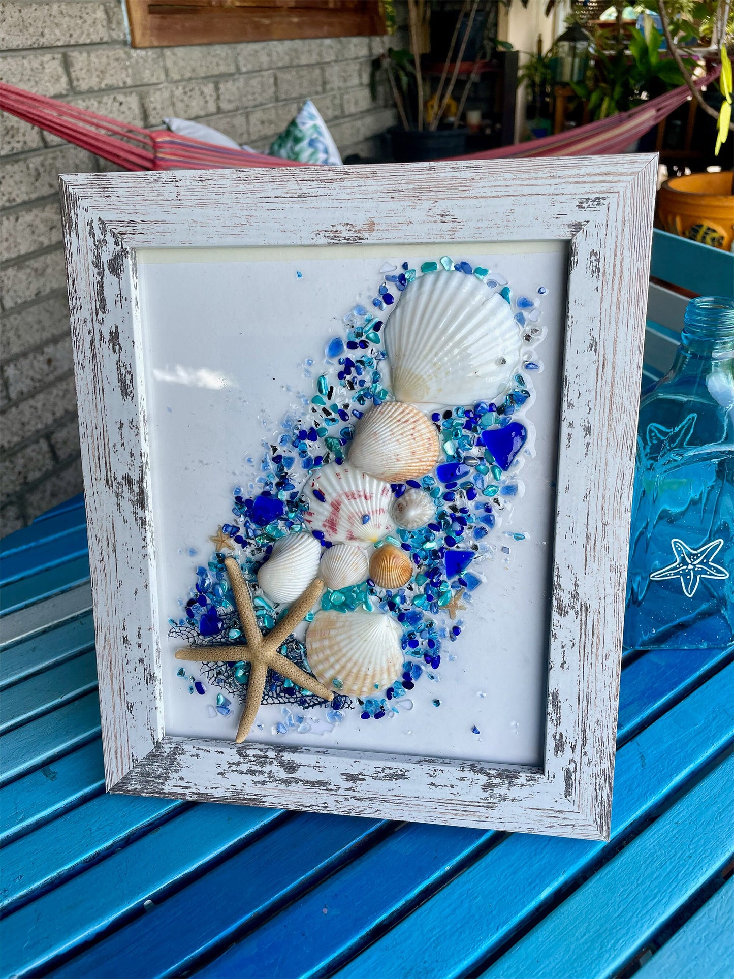 Coastal Sea Glass Art, Bathroom art, beach house, beach glass, coastal decor, beach gift