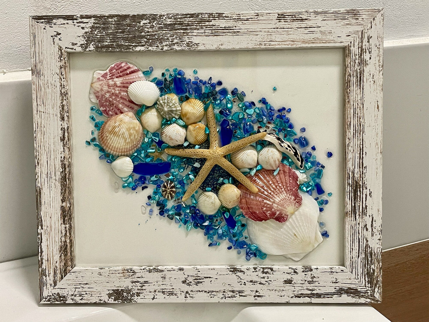 Coastal Sea Glass Art, Bathroom art, beach house, beach glass, coastal decor, beach gift