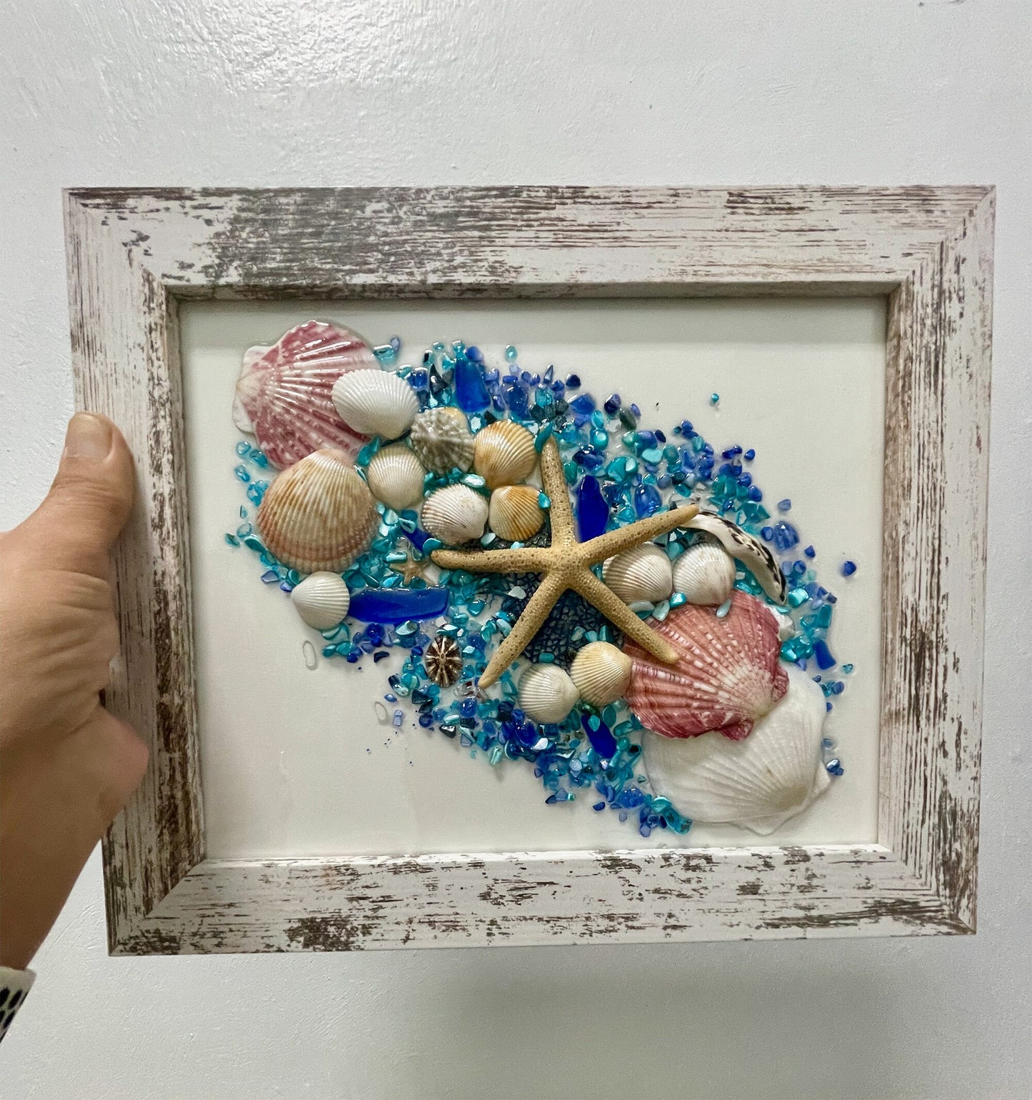 Coastal Sea Glass Art, Bathroom art, beach house, beach glass, coastal decor, beach gift