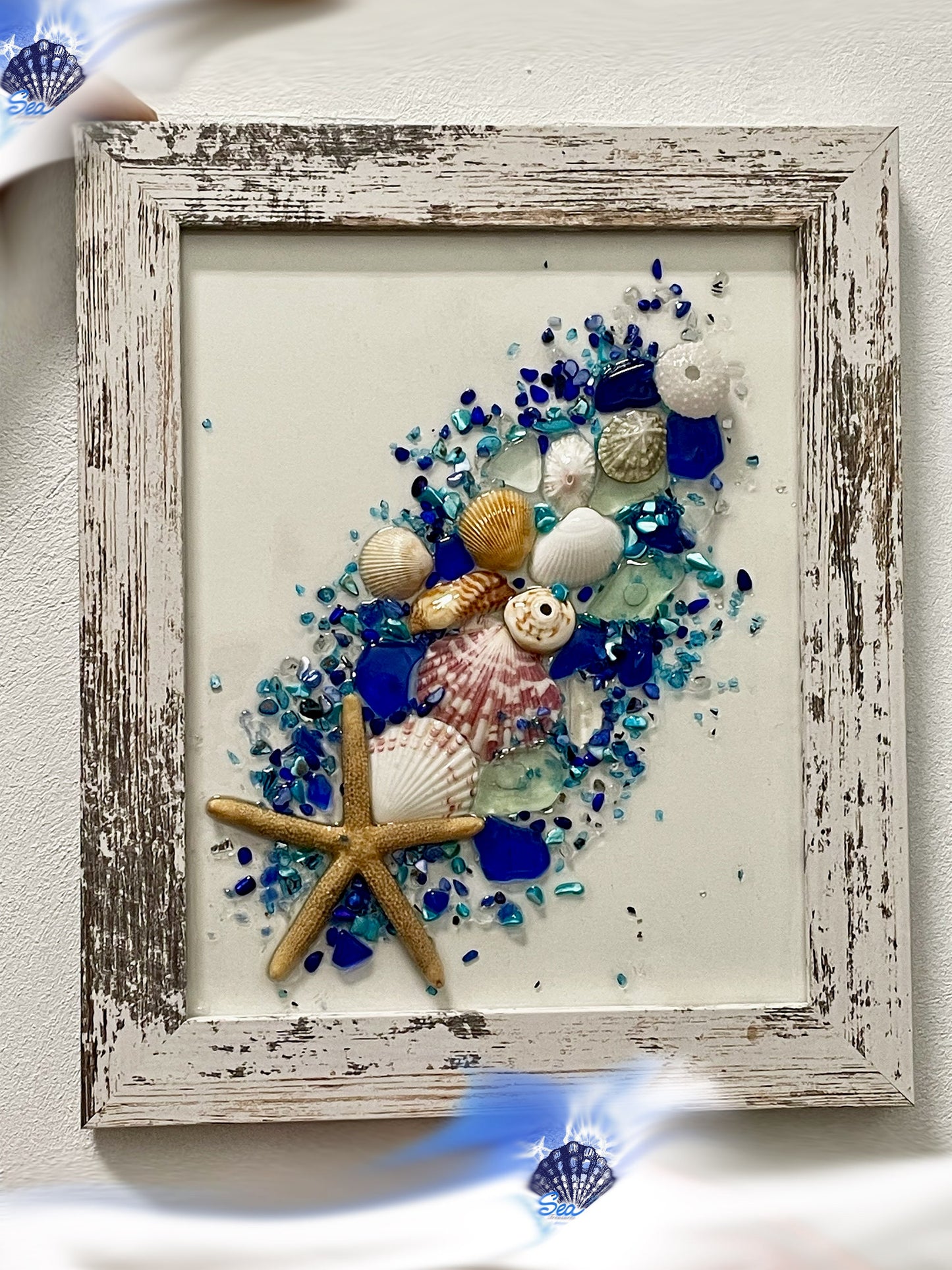 Beach sea glass framed art