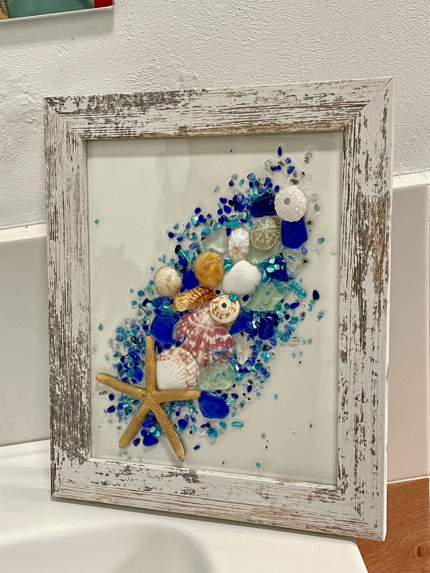 Coastal sea glass framed art