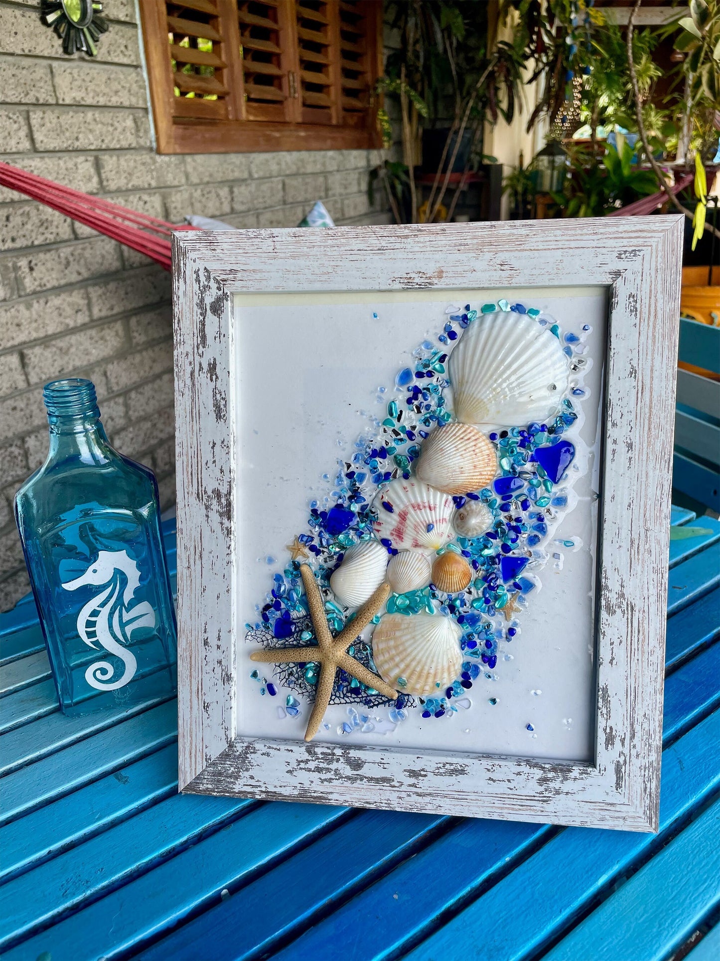 Coastal Sea Glass Art, Bathroom art, beach house, beach glass, coastal decor, beach gift