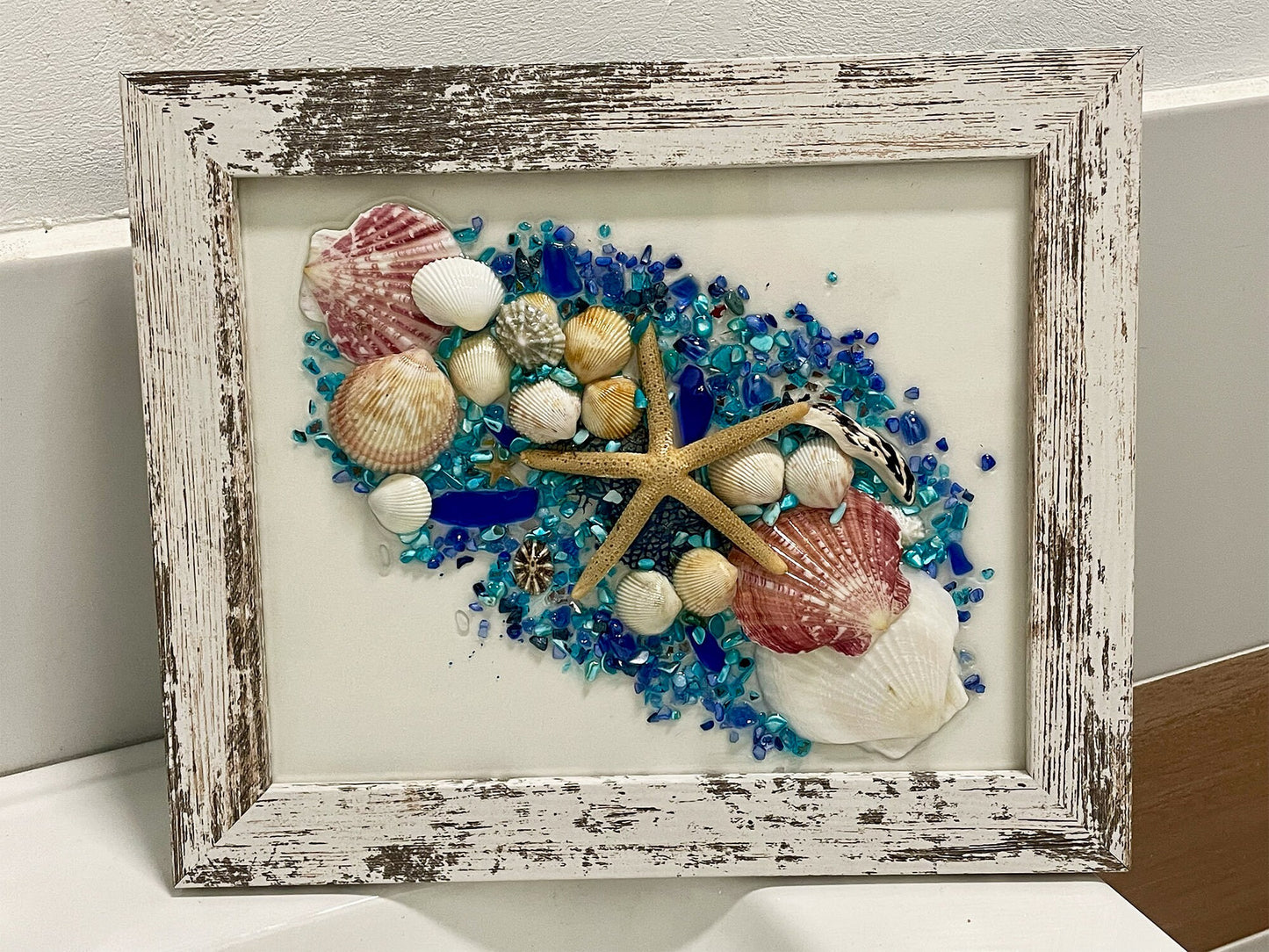 Coastal Sea Glass Art, Bathroom art, beach house, beach glass, coastal decor, beach gift