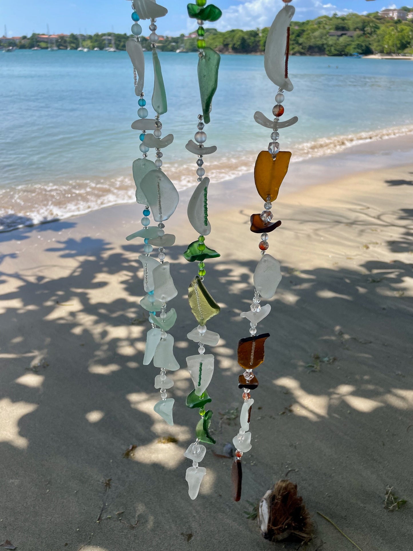 Beach glass Strings / Beach lover Gift / Ocean decor / Yard Art / Sun Catcher