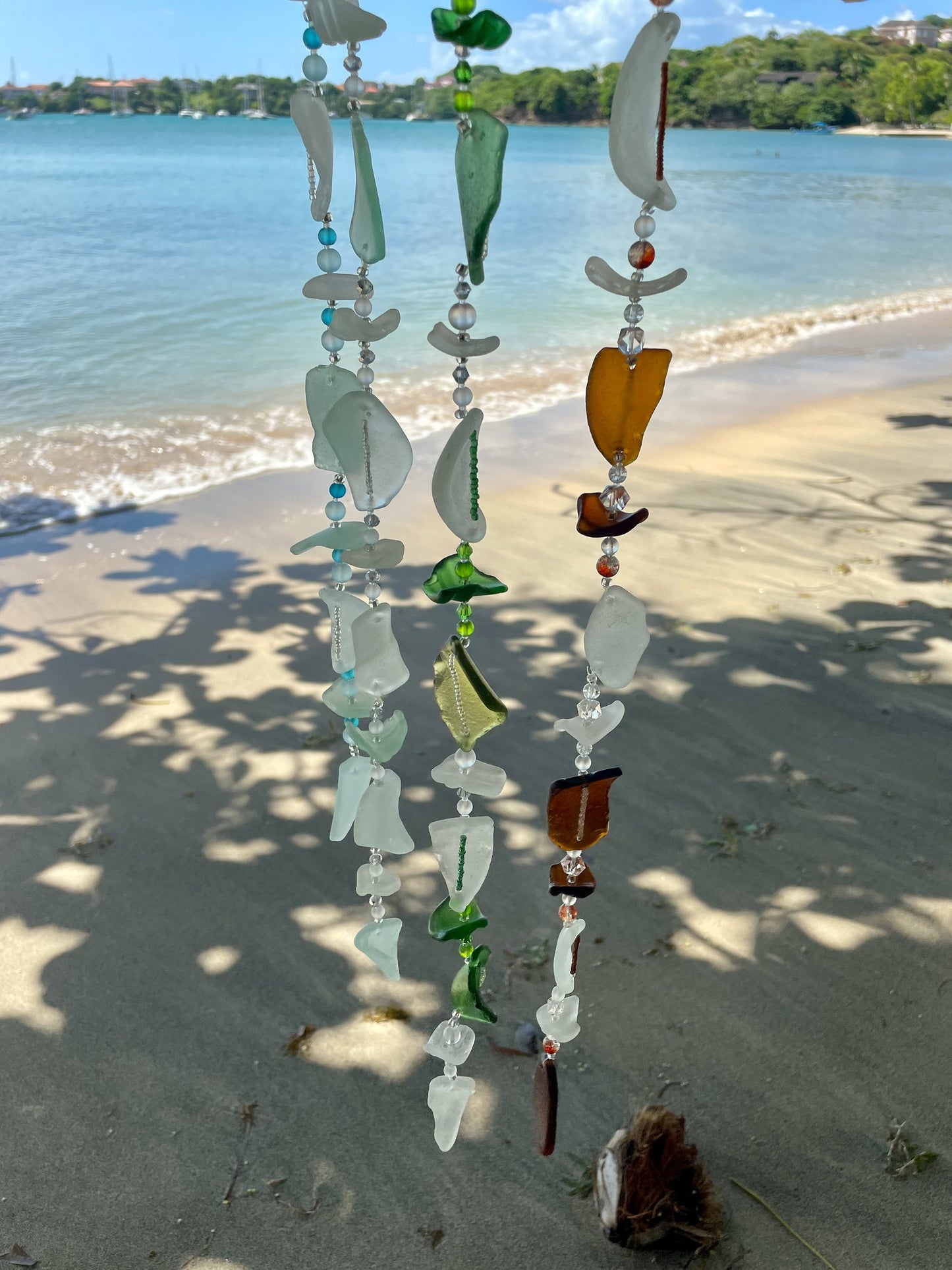 Beach glass Strings / Beach lover Gift / Ocean decor / Yard Art / Sun Catcher