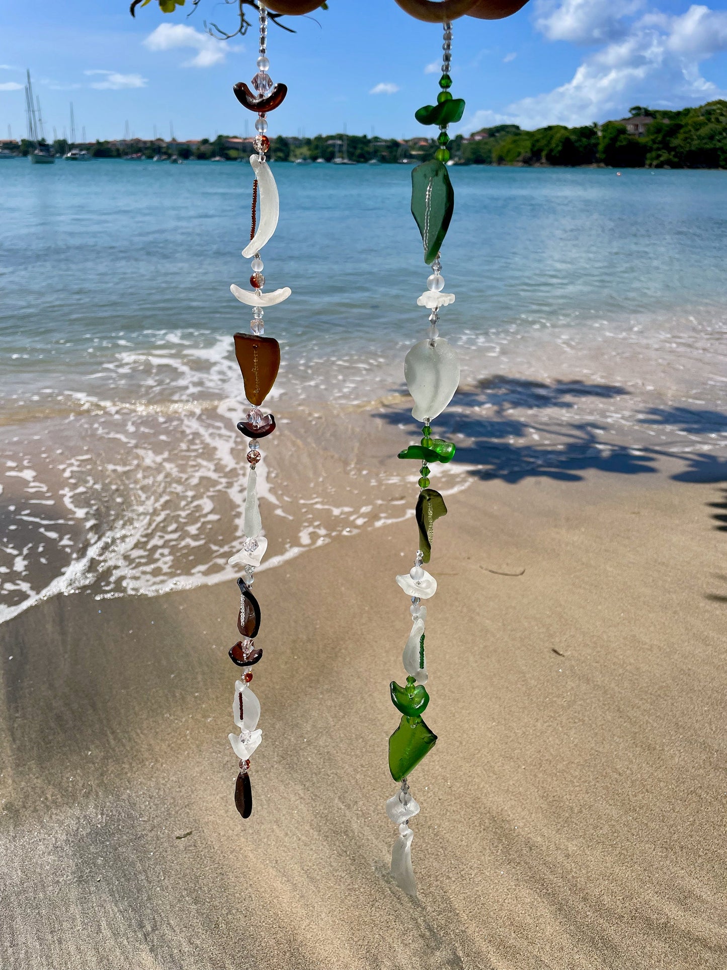 Beach glass Strings / Beach lover Gift / Ocean decor / Yard Art / Sun Catcher