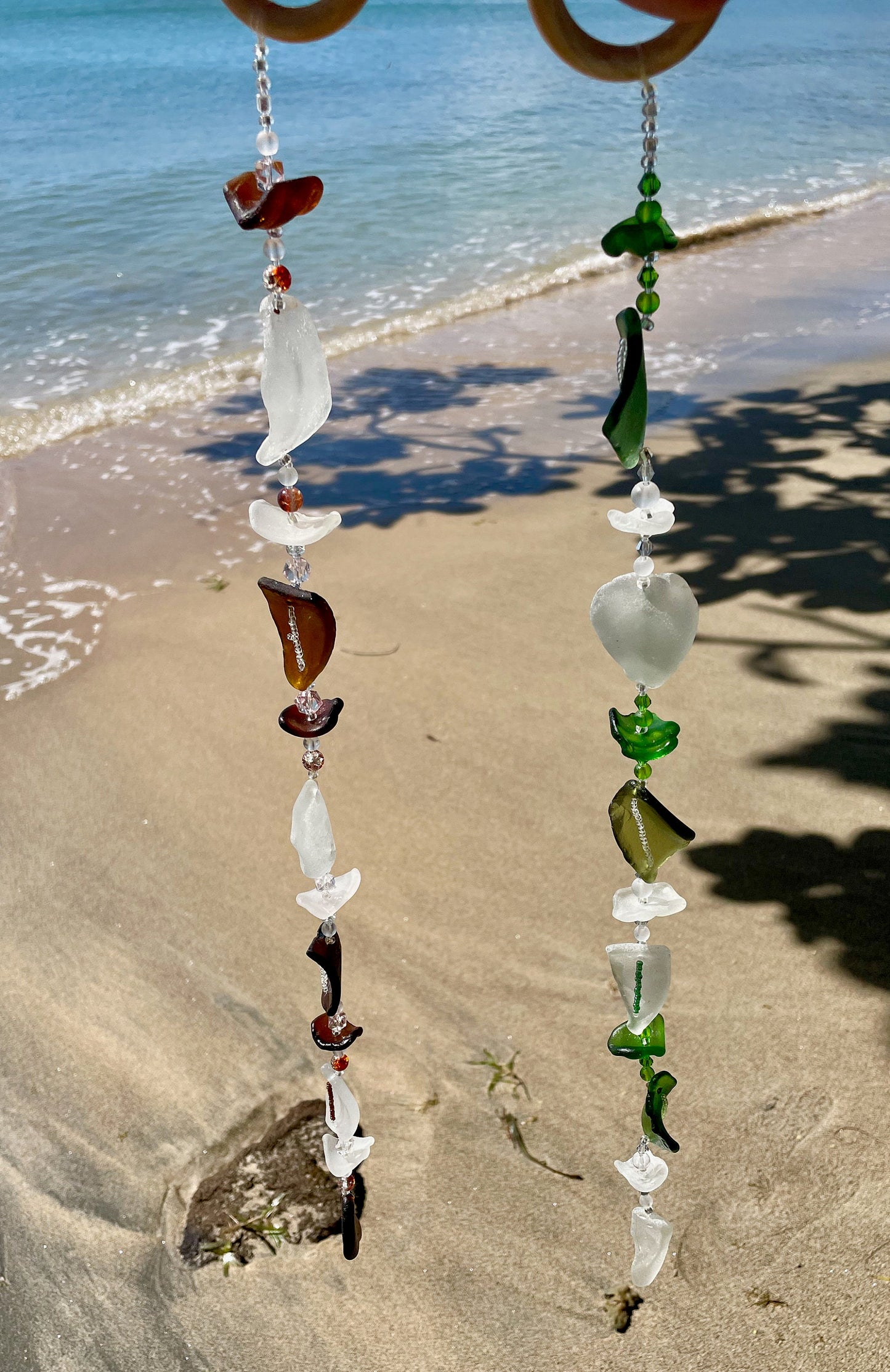 Beach glass Strings / Beach lover Gift / Ocean decor / Yard Art / Sun Catcher