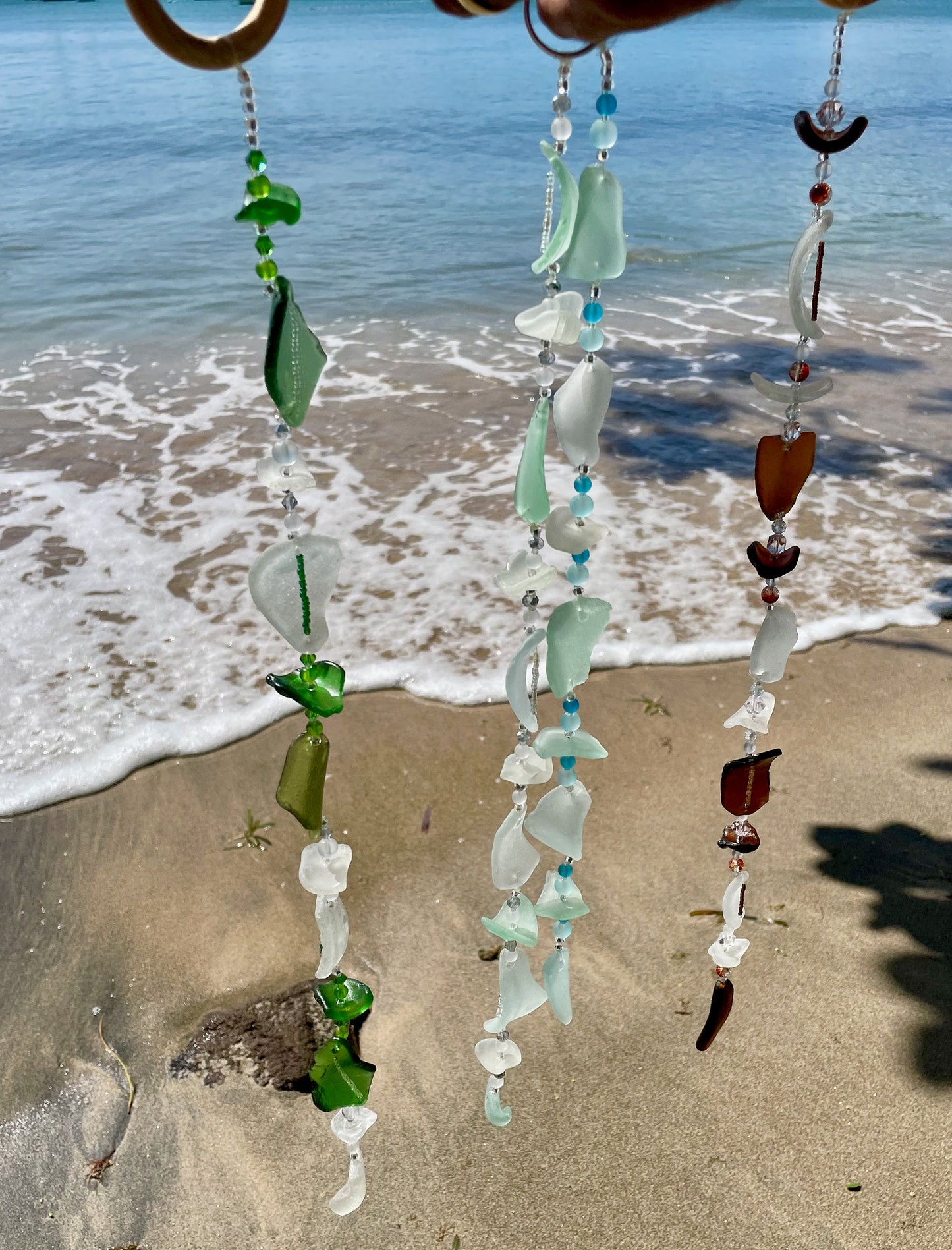 Beach glass Strings / Beach lover Gift / Ocean decor / Yard Art / Sun Catcher