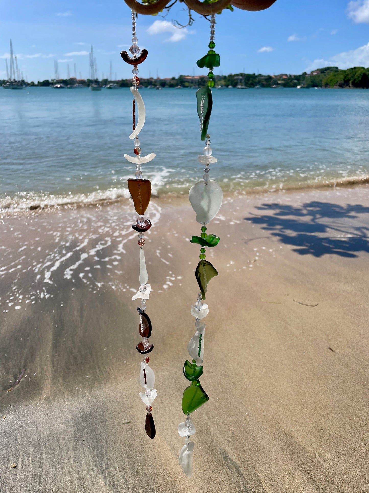 Beach glass Strings / Beach lover Gift / Ocean decor / Yard Art / Sun Catcher