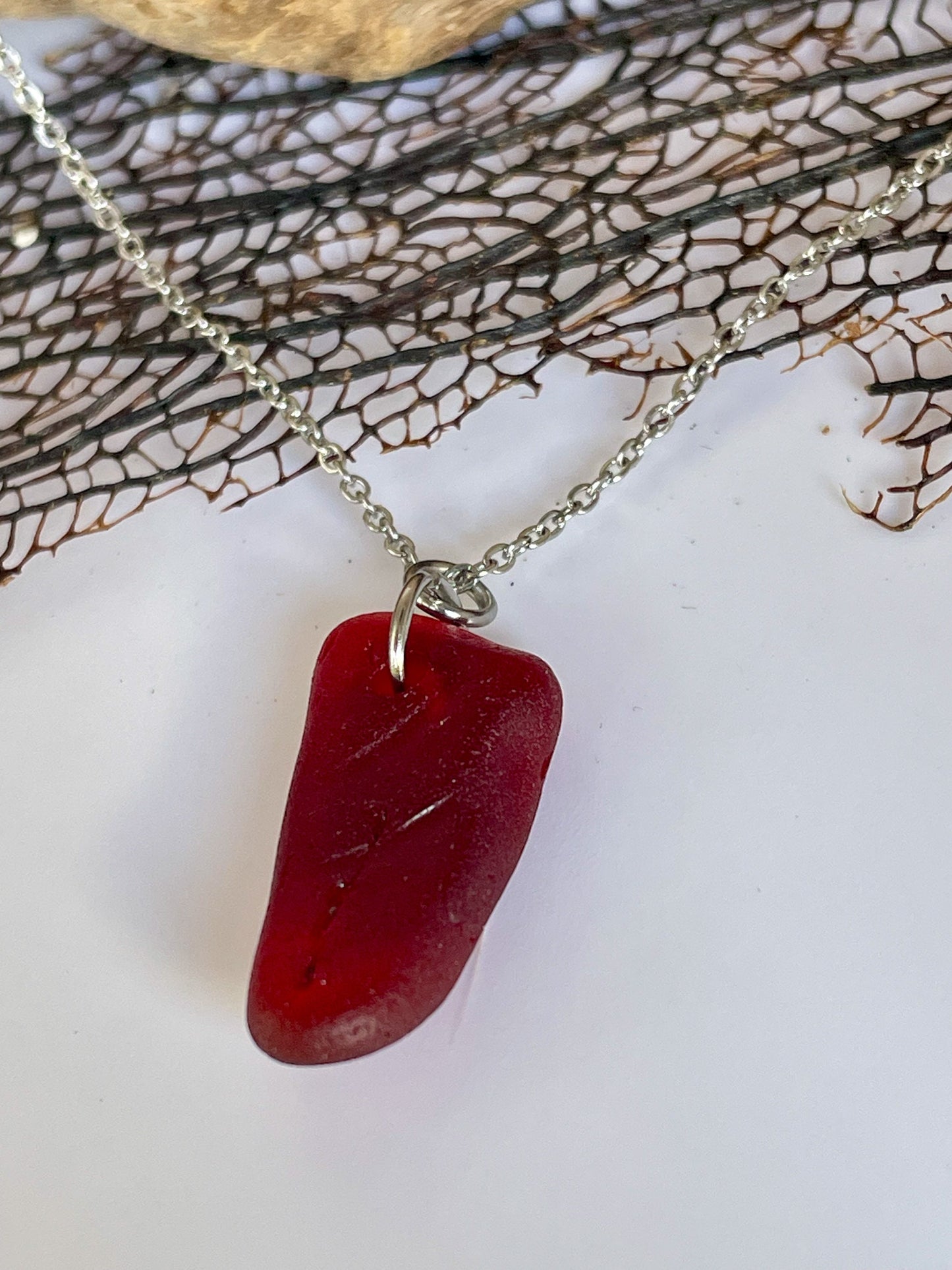 Sea glass Necklace - Rare colors, orange or red, simple and cute jewelery
