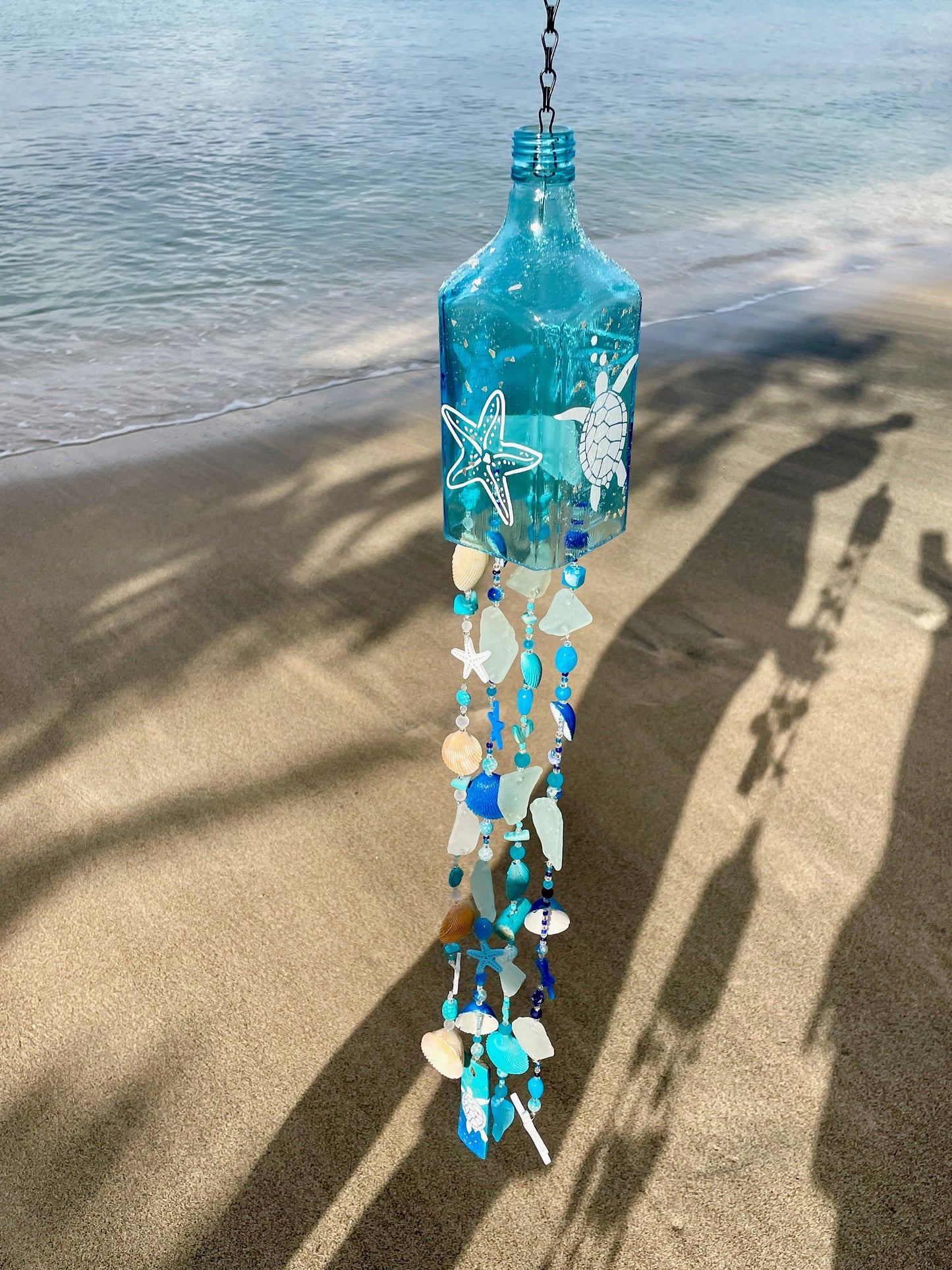 Bottle Wind Chimes, Starfish, Seahorse or Turtle Sun Catcher, Caribbean Tropical Decor