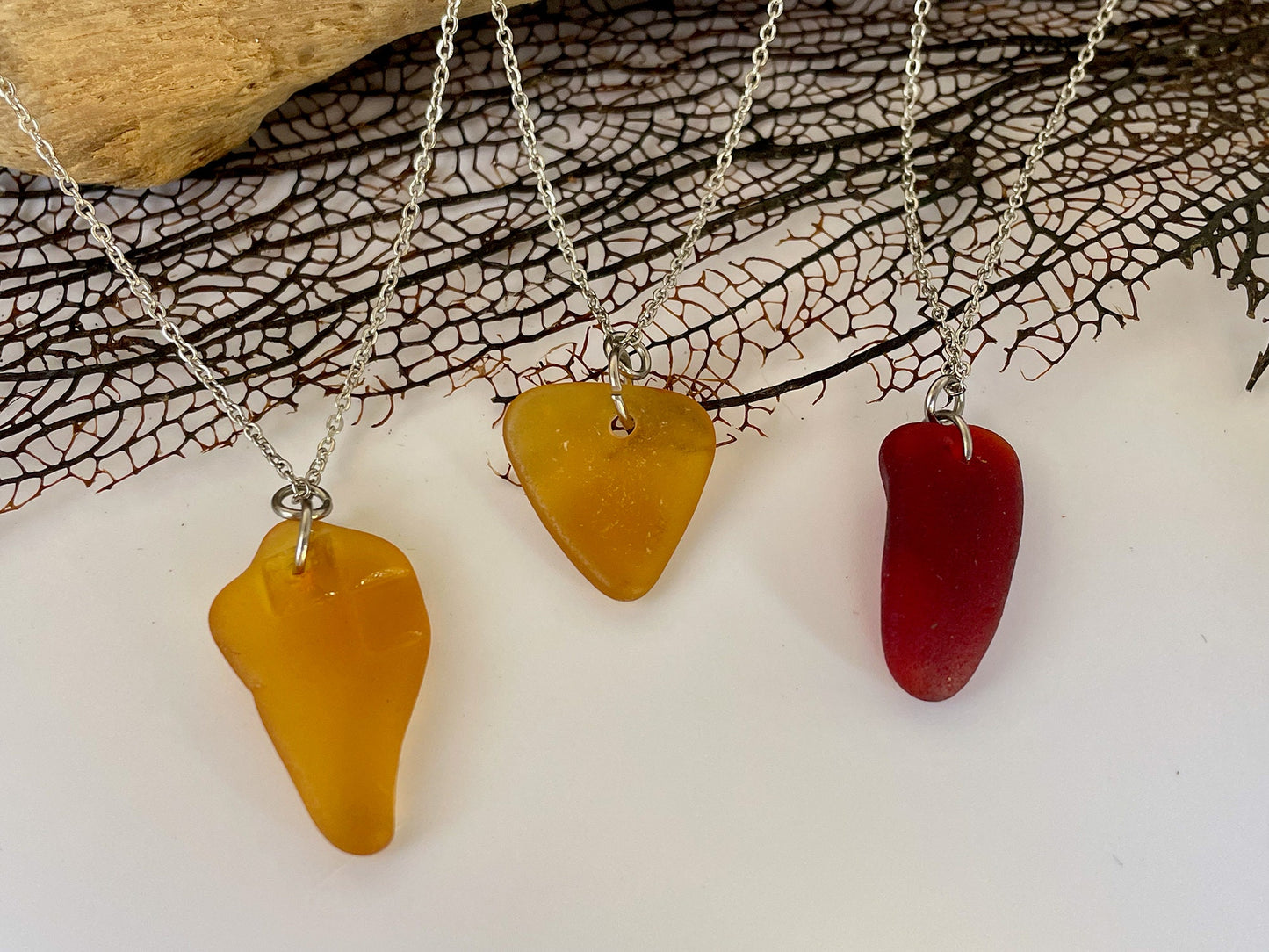 Sea glass Necklace - Rare colors, orange or red, simple and cute jewelery