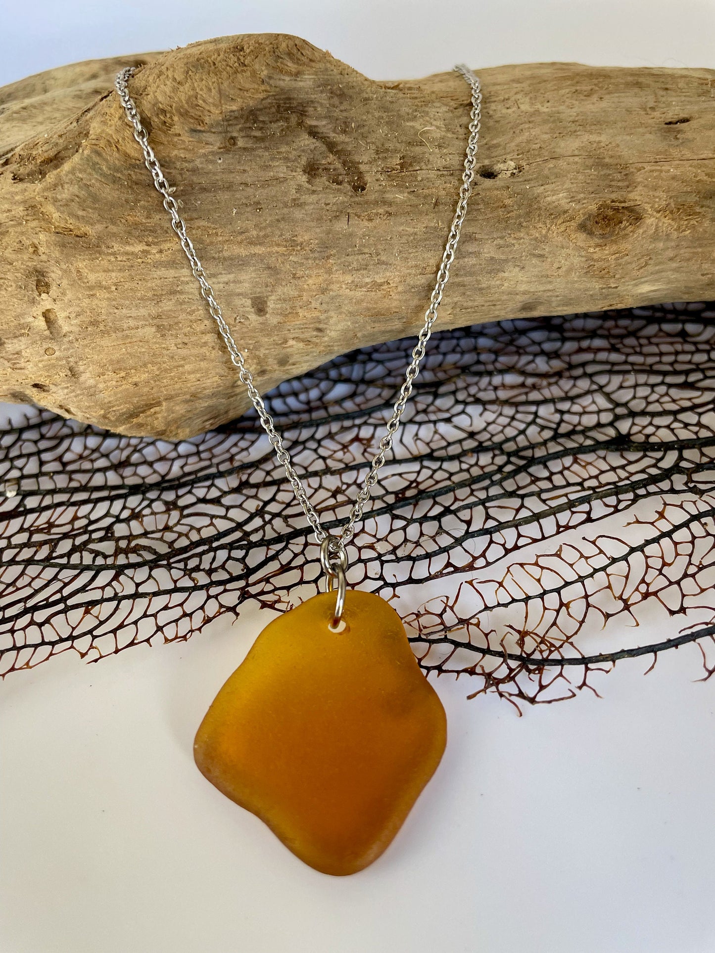 Sea glass Necklace - Rare colors, orange or red, simple and cute jewelery
