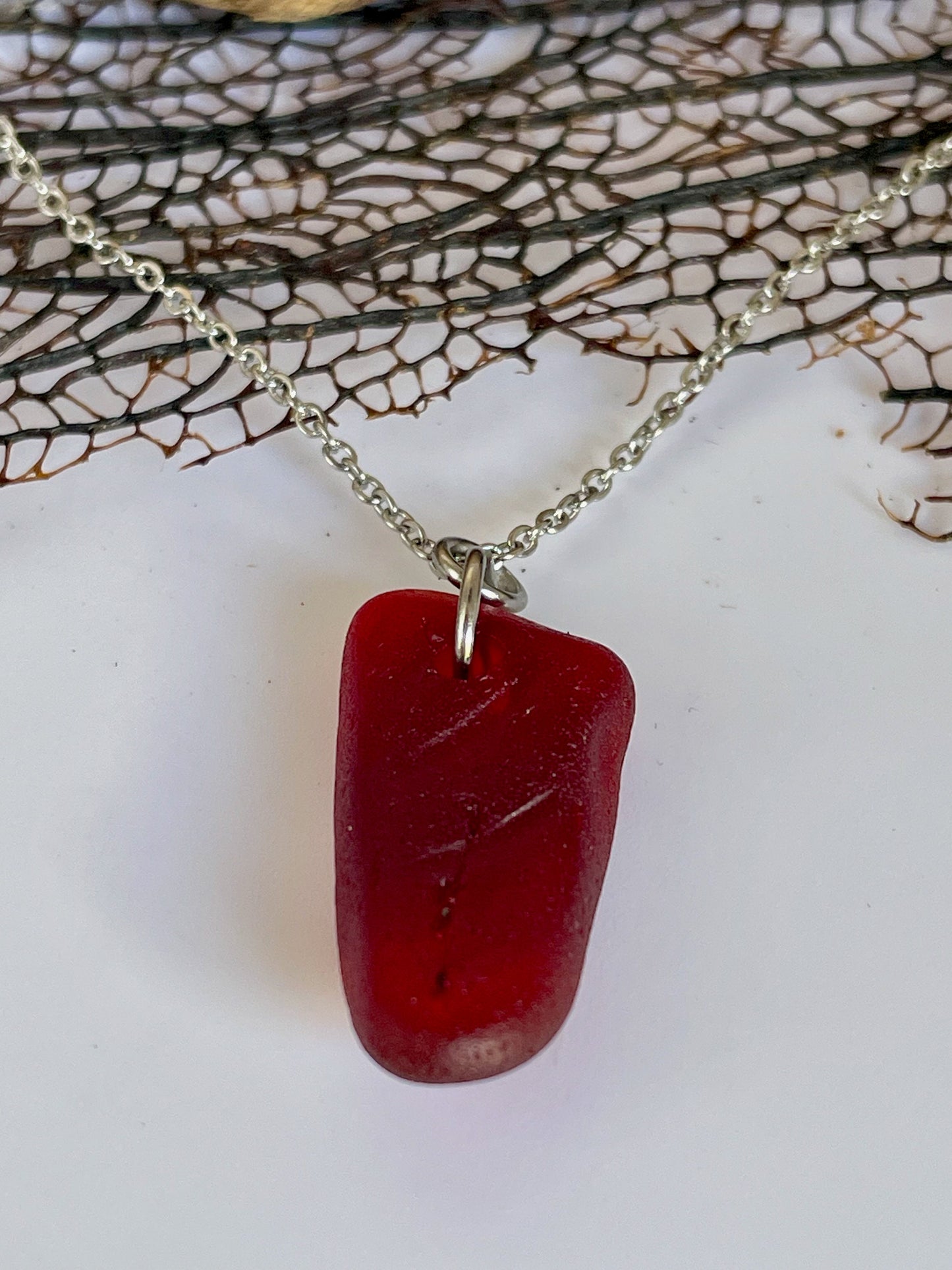 Sea glass Necklace - Rare colors, orange or red, simple and cute jewelery