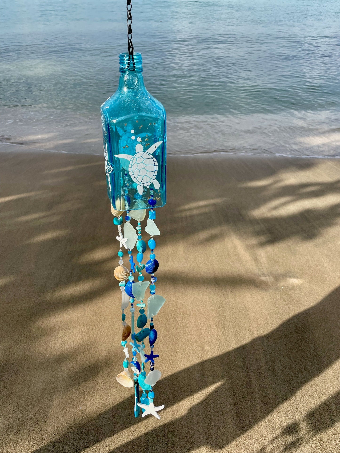 Bottle Wind Chimes, Starfish, Seahorse or Turtle Sun Catcher, Caribbean Tropical Decor