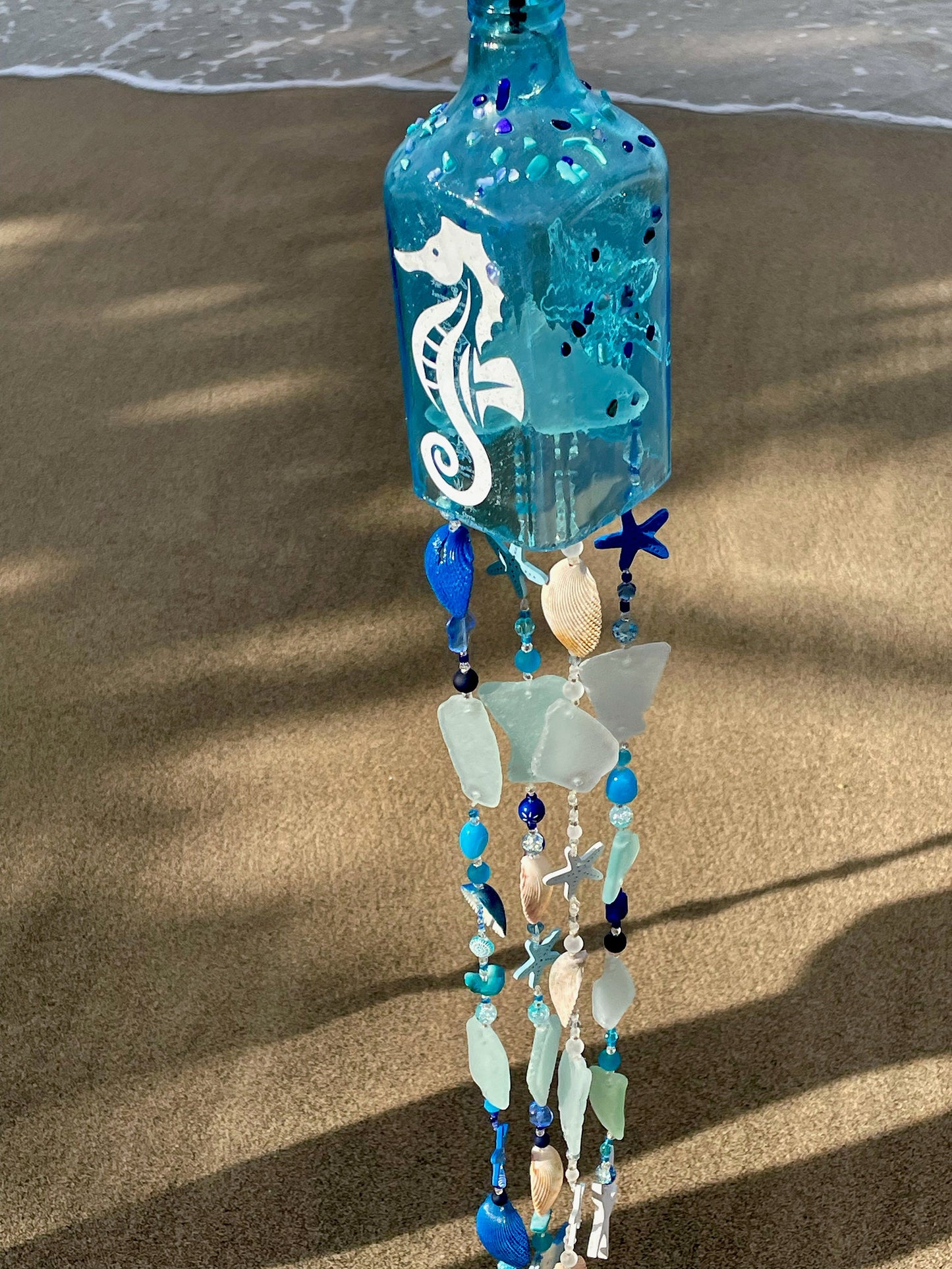 Bottle Wind Chimes, Starfish, Seahorse or Turtle Sun Catcher, Caribbean Tropical Decor