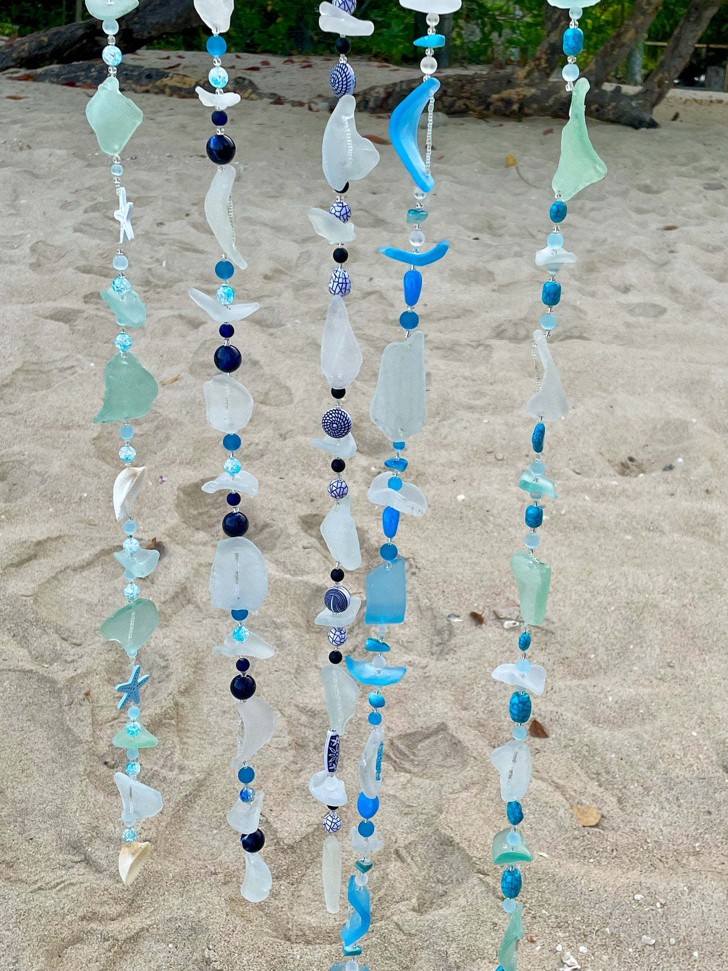 Sea Glass strings, home decor, garden decor