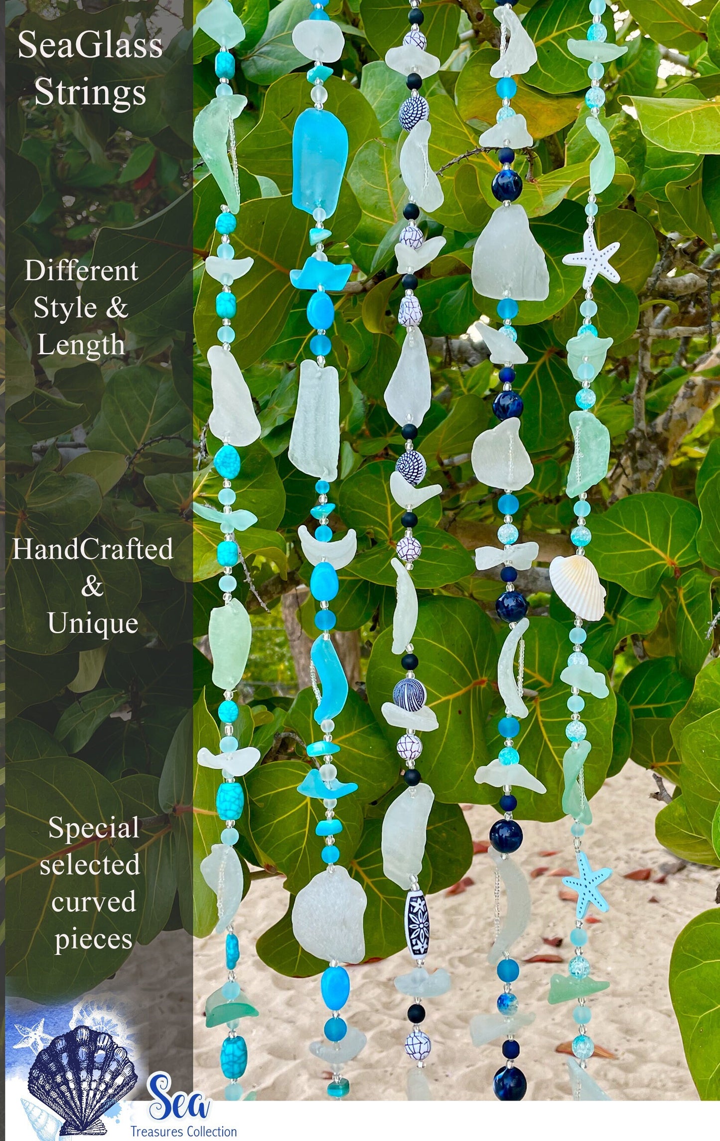 Sea Glass strings, home decor, garden decor