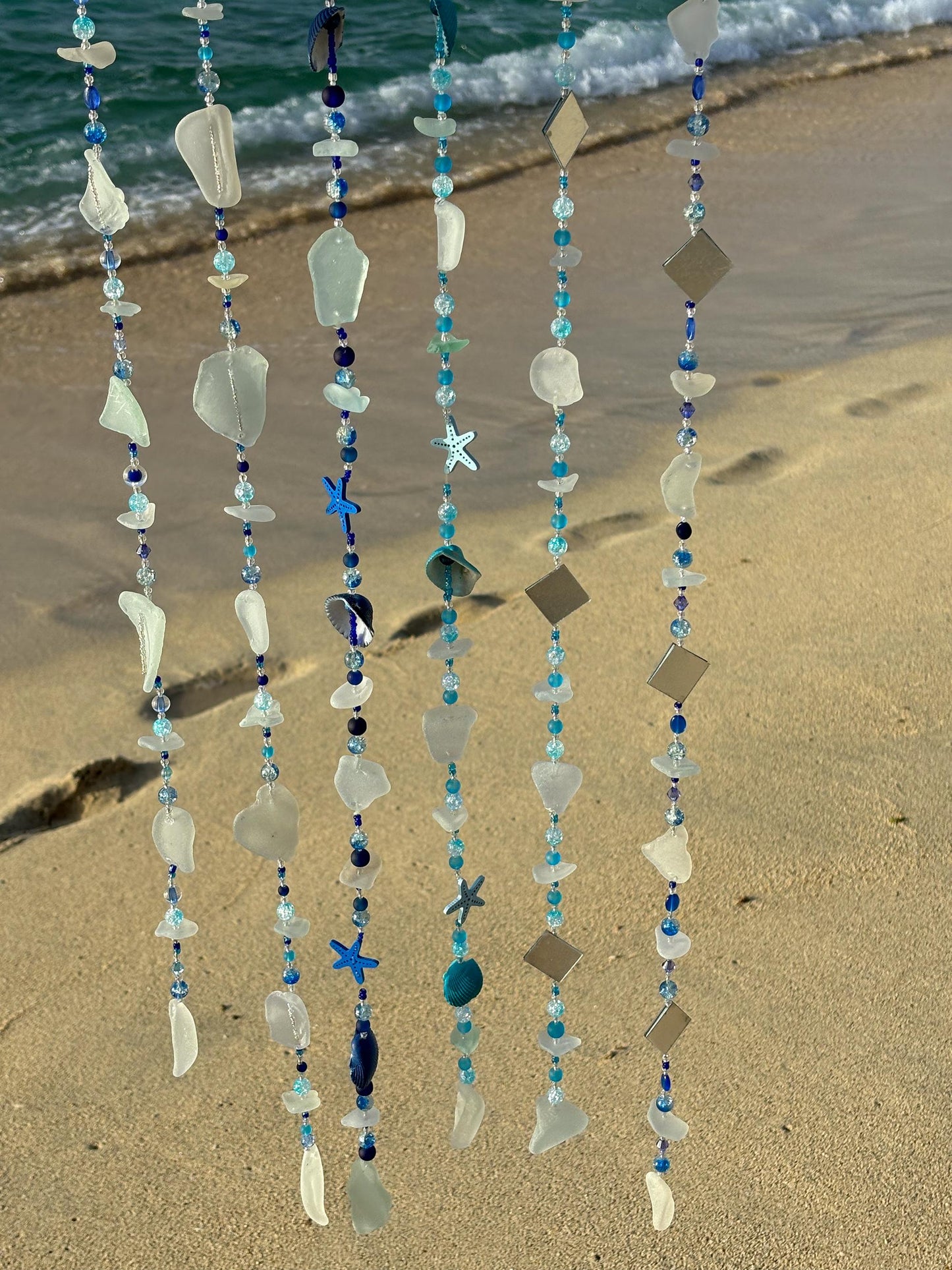 Sea glass Strings / Beach lover Gift / Ocean decor / Unique Gift from the Caribbean / Sun Catcher