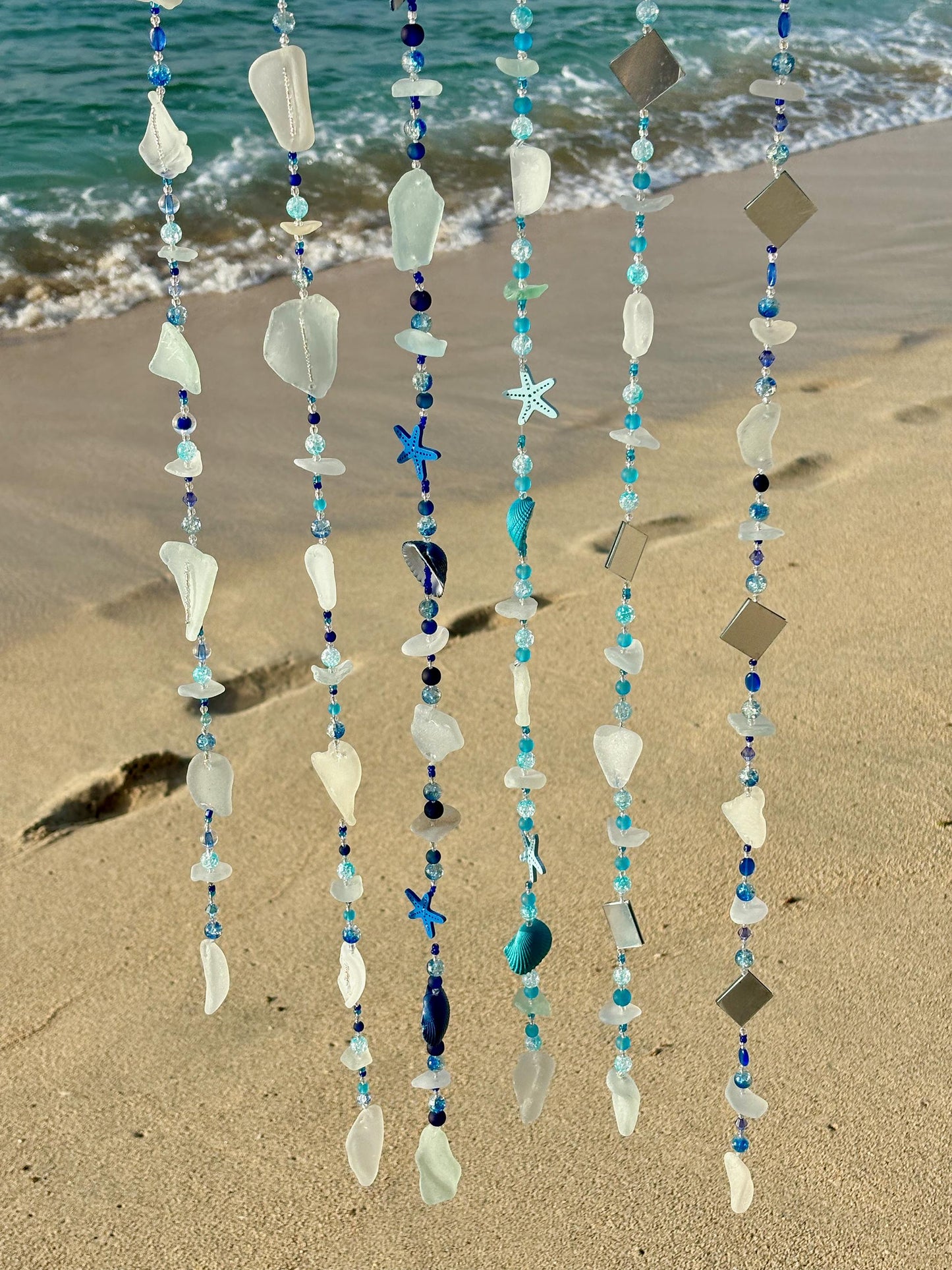 Sea glass Strings / Beach lover Gift / Ocean decor / Unique Gift from the Caribbean / Sun Catcher