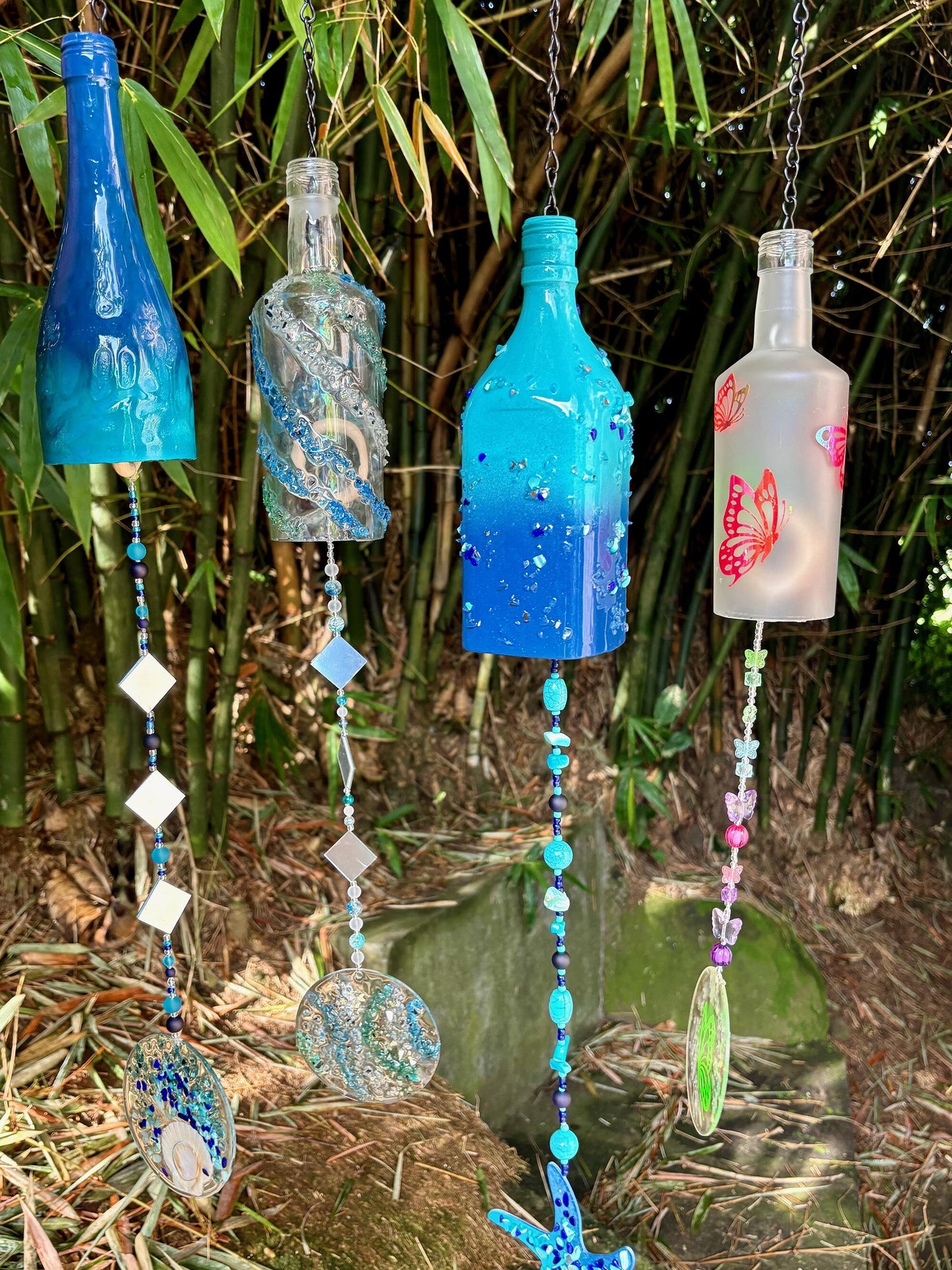 Glass Chimes, Wine Bottle Wind Chime, , Outdoor Decoration, Chimes for loved ones, Unique gift for her, Gifts