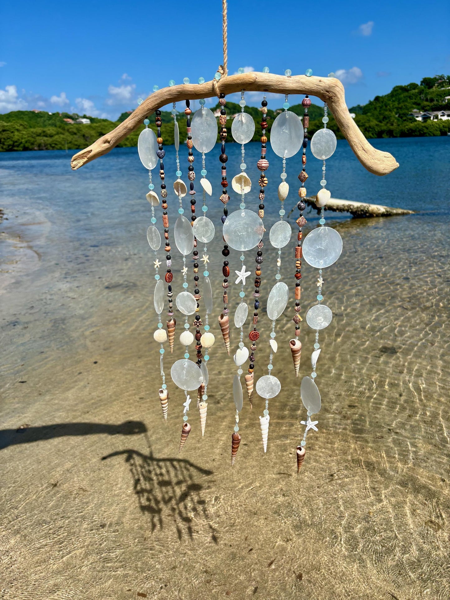 Sea and Capiz Shell Wind Chime on Driftwood - Tropical Decor and a perfect gift for Beach Lovers