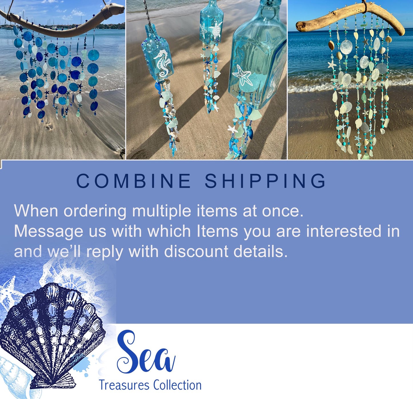 Tropical wind chime and sun catcher with capiz shells, glass beads, and crystals on Driftwood. Gift for Beach Lovers