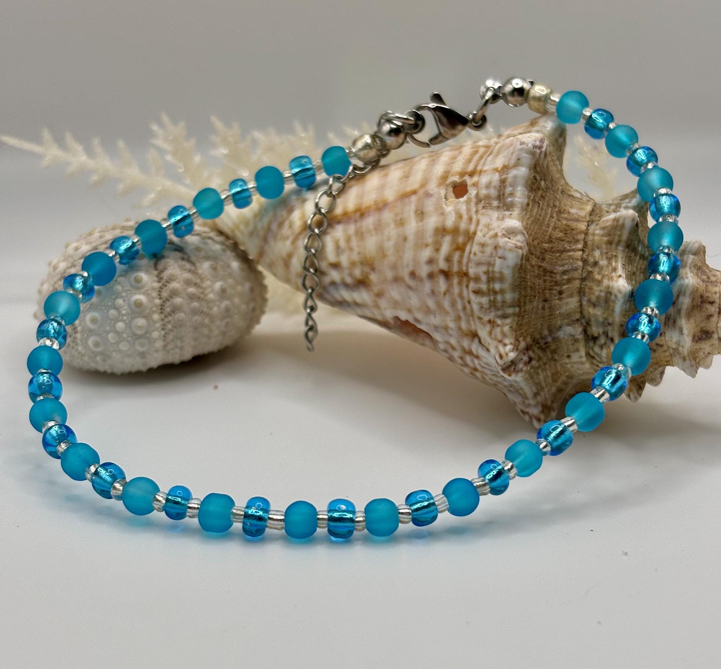 Blue beaded beach anklet