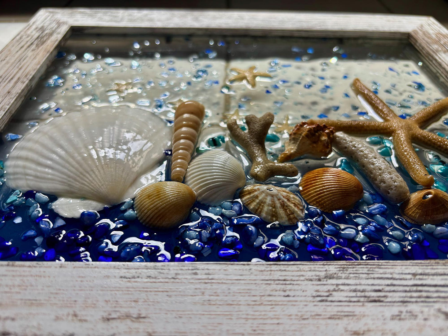 Sea Shell Glass Art, Shell Wall Art for Nautical Decor, beach house, beach glass, coastal decor, beach gift