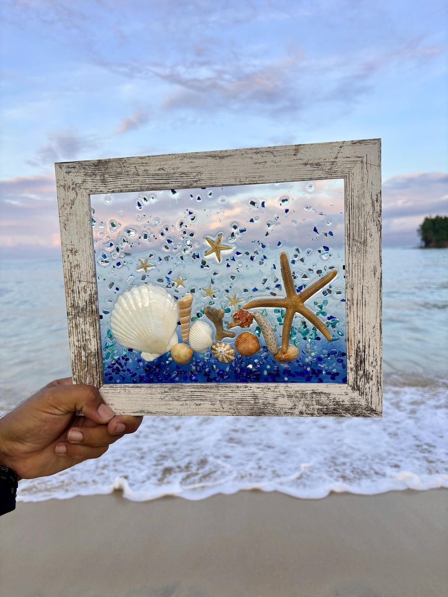 Sea Shell Glass Art, Shell Wall Art for Nautical Decor, beach house, beach glass, coastal decor, beach gift