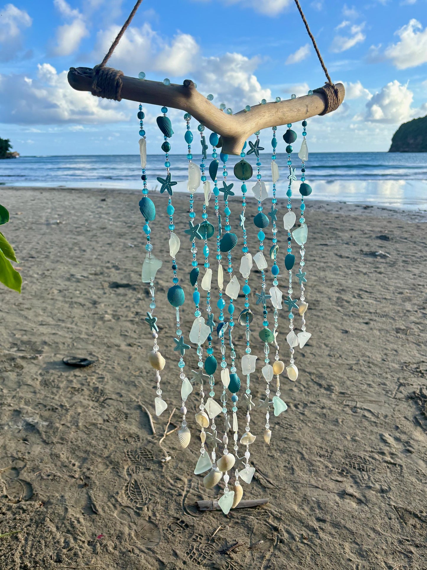 Coastal Sun Catcher - Wind Chime / Beach Glass & Shell, Beads and Driftwood Wind Chime - Tropical Decor -Housewarming Gift