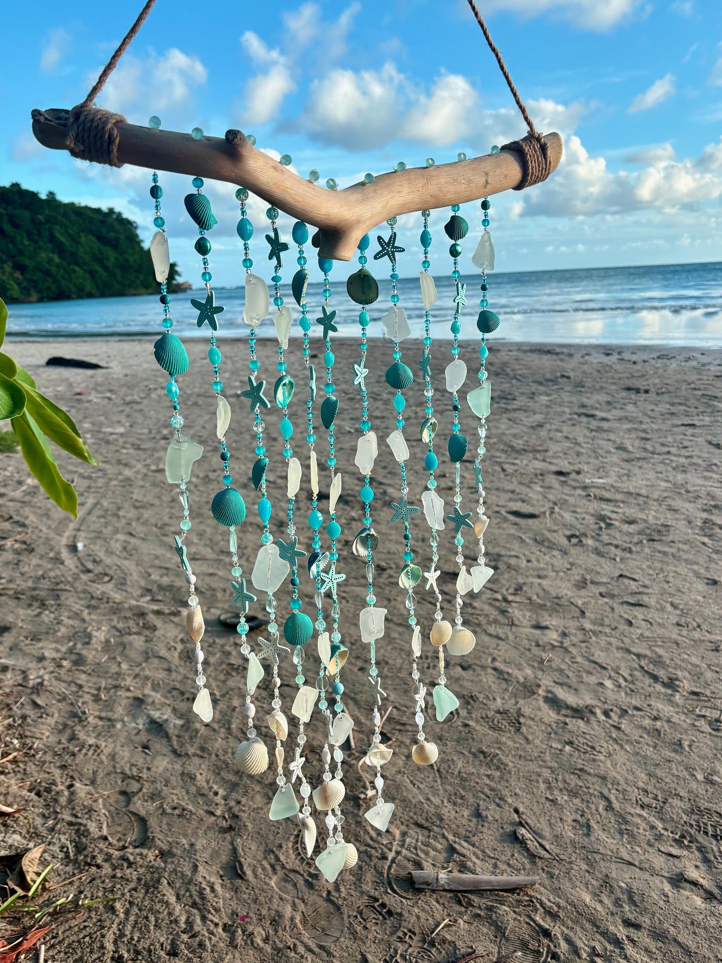 Coastal Sun Catcher - Wind Chime / Beach Glass & Shell, Beads and Driftwood Wind Chime - Tropical Decor -Housewarming Gift