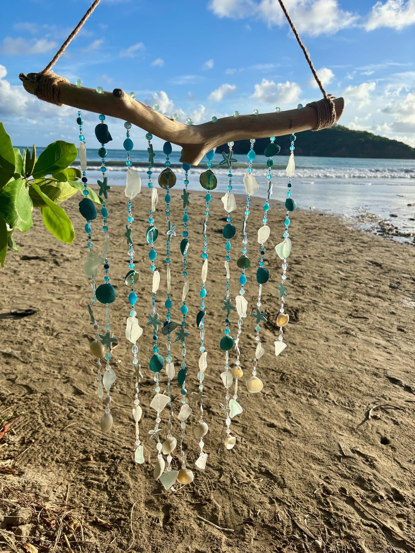 Coastal Sun Catcher - Wind Chime / Beach Glass & Shell, Beads and Driftwood Wind Chime - Tropical Decor -Housewarming Gift