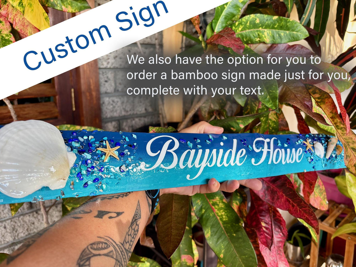 Driftwood Bamboo beach house sign - Beach House Decor, Custom Driftwood Signs