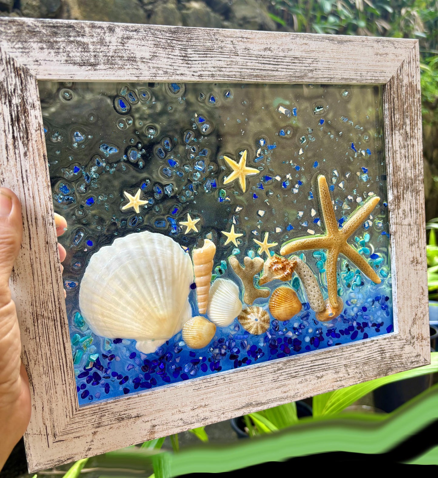 Sea Shell Glass Art, Shell Wall Art for Nautical Decor, beach house, beach glass, coastal decor, beach gift