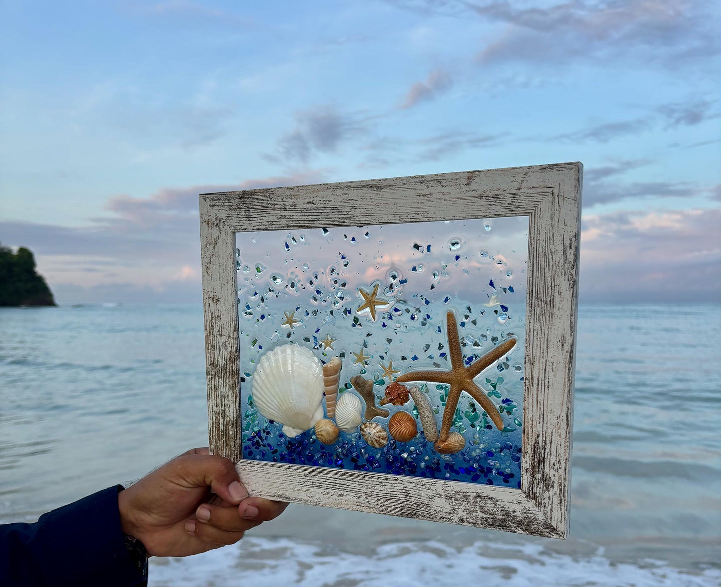Sea Shell Glass Art, Shell Wall Art for Nautical Decor, beach house, beach glass, coastal decor, beach gift