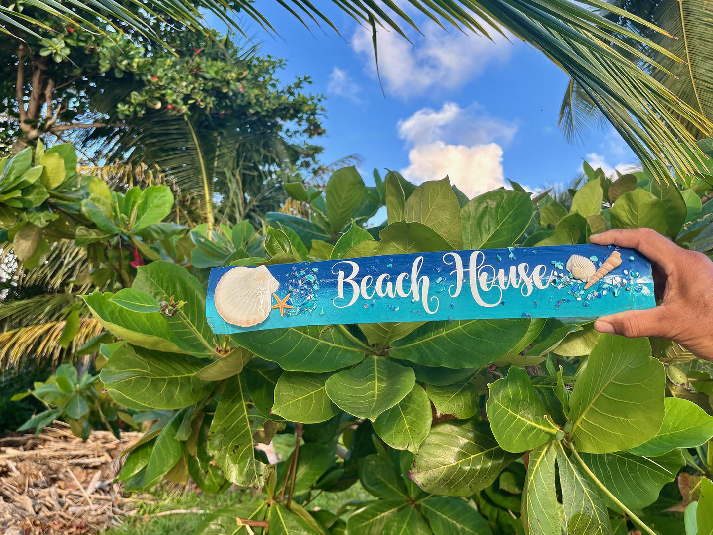 Driftwood Bamboo beach house sign - Beach House Decor