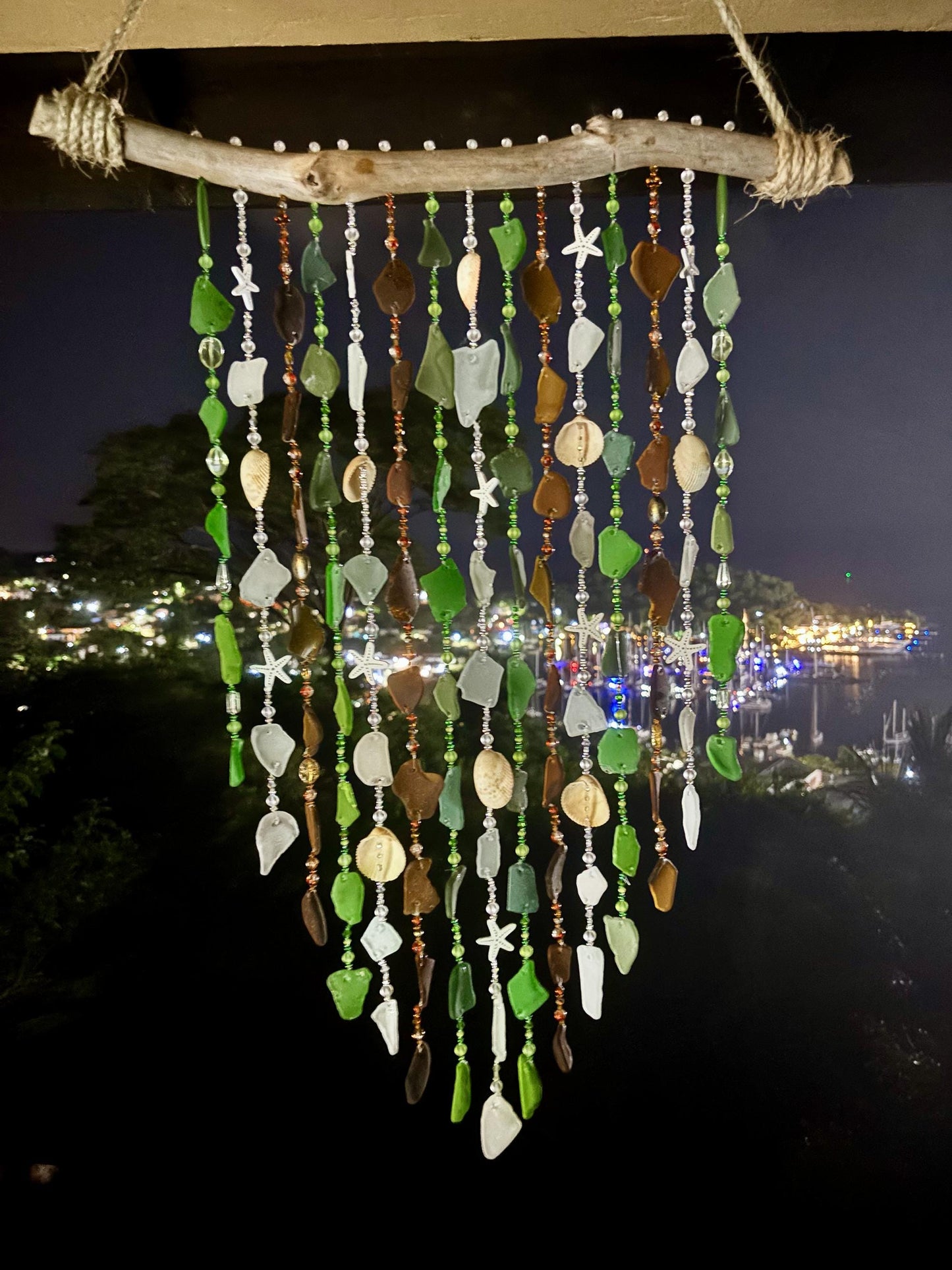 Sea Glass Wind Chime / Beach Glass & Shell, Beads and Driftwood Wind Chime - Patio Decor - Housewarming Gift