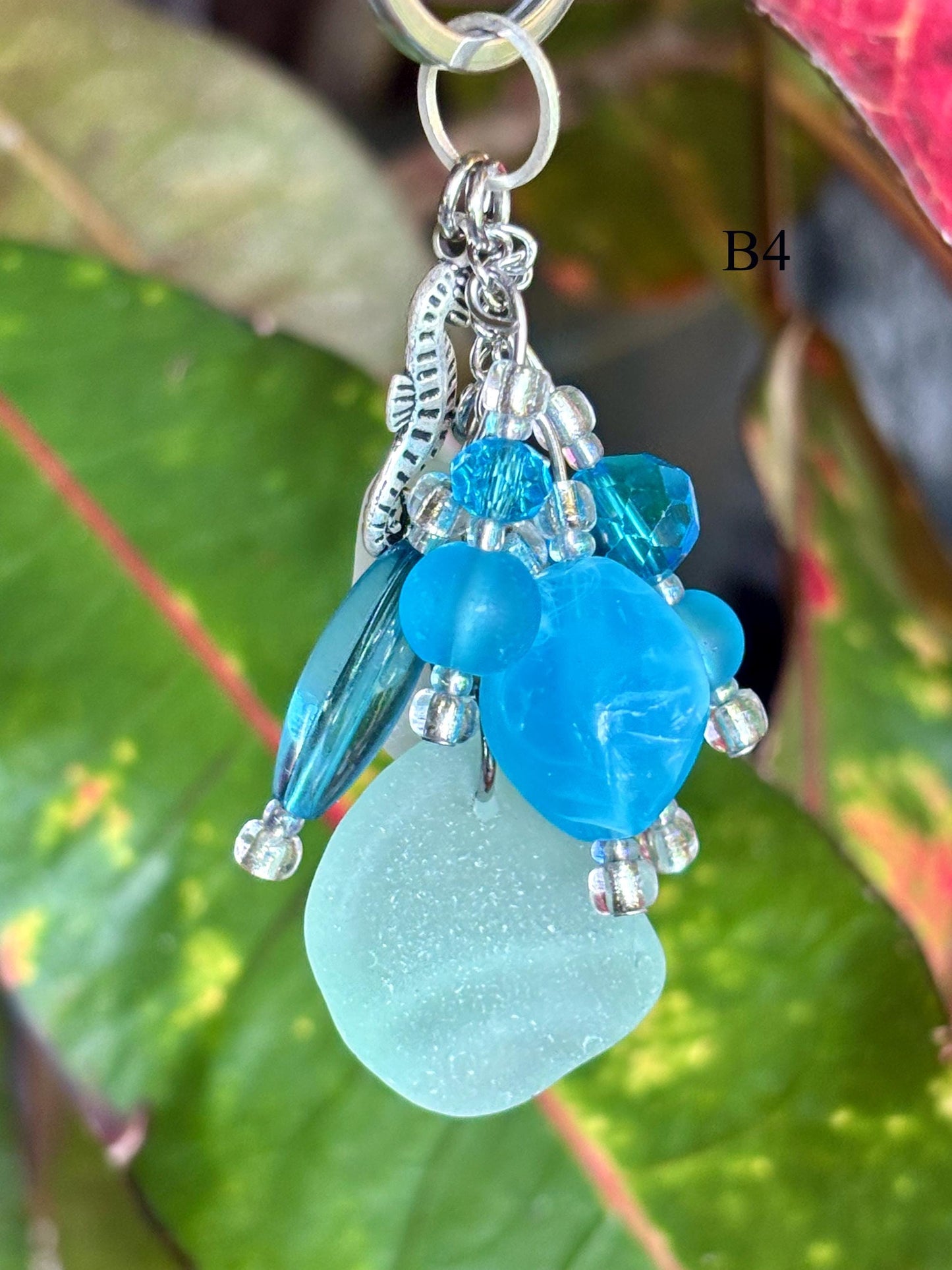 Sea Glass key chain with sea horse charm