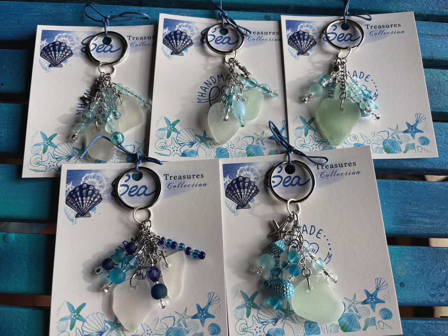 Set of 5 Sea Glass Key-Chains Lucky Charms- Beach lovers gift - Sea Glass Keychains - Bridesmaid gift