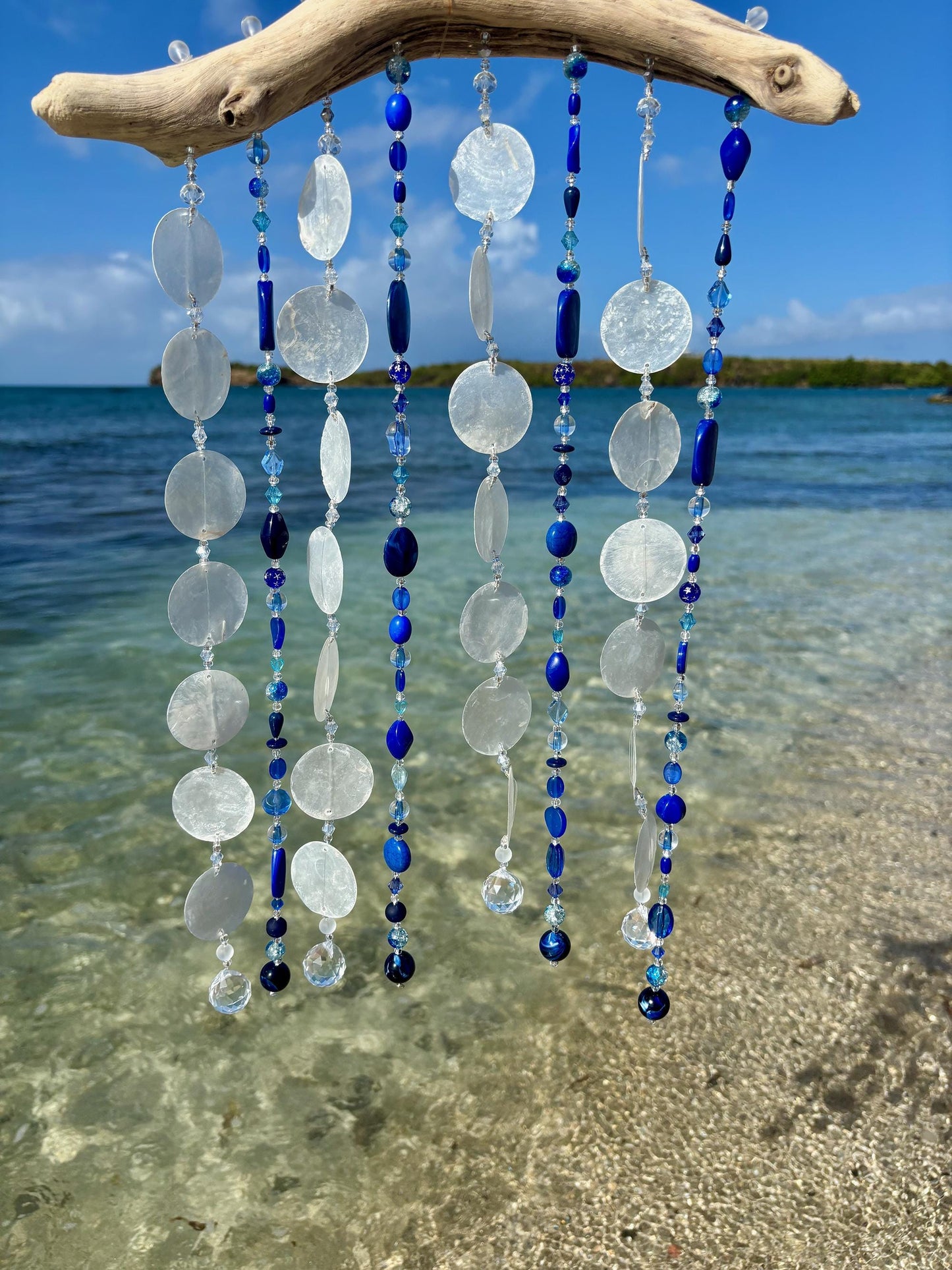 Wind Chime with Capiz shells, glass beads and crystals for sun reflections