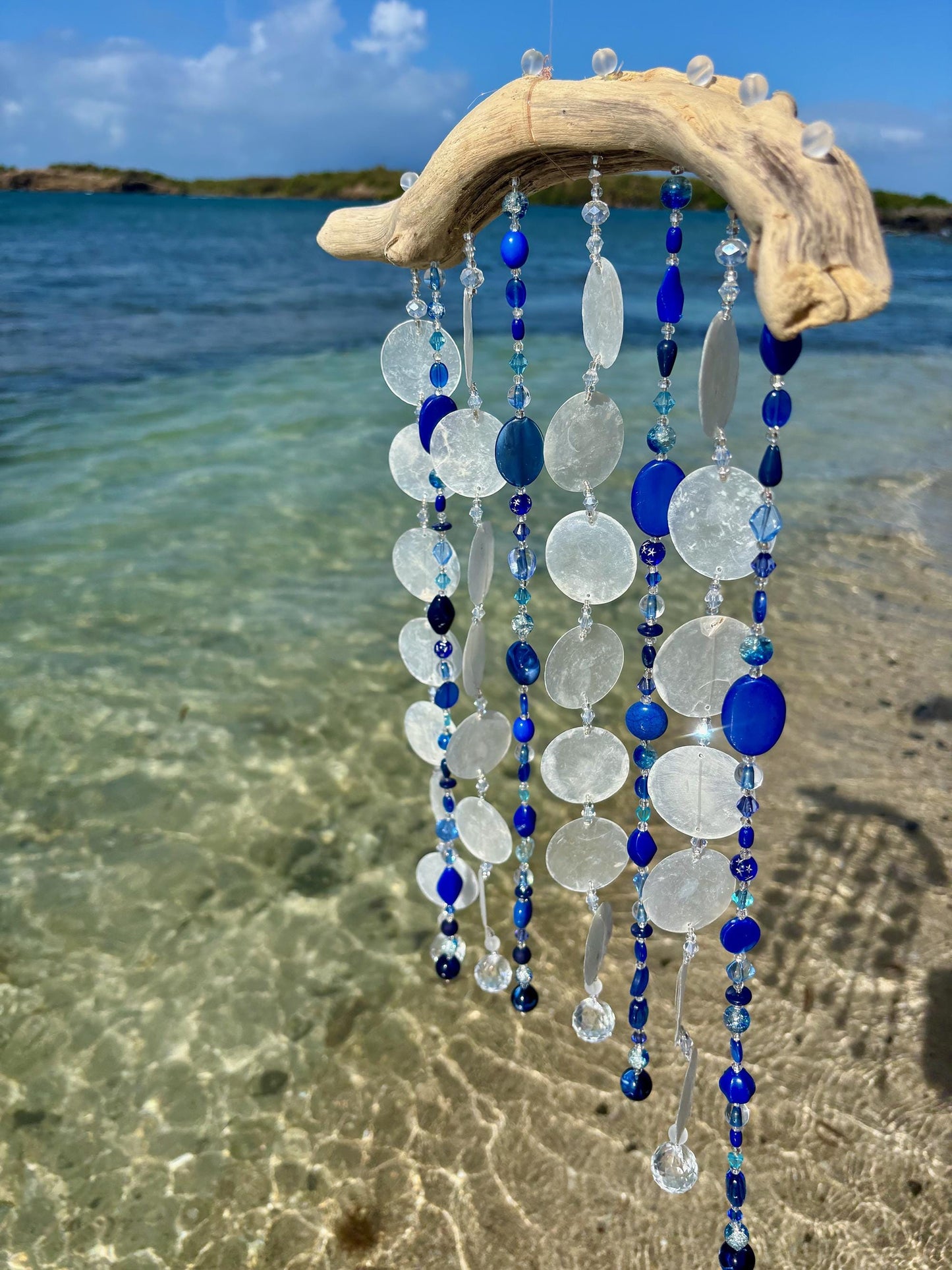 Wind Chime with Capiz shells, glass beads and crystals for sun reflections